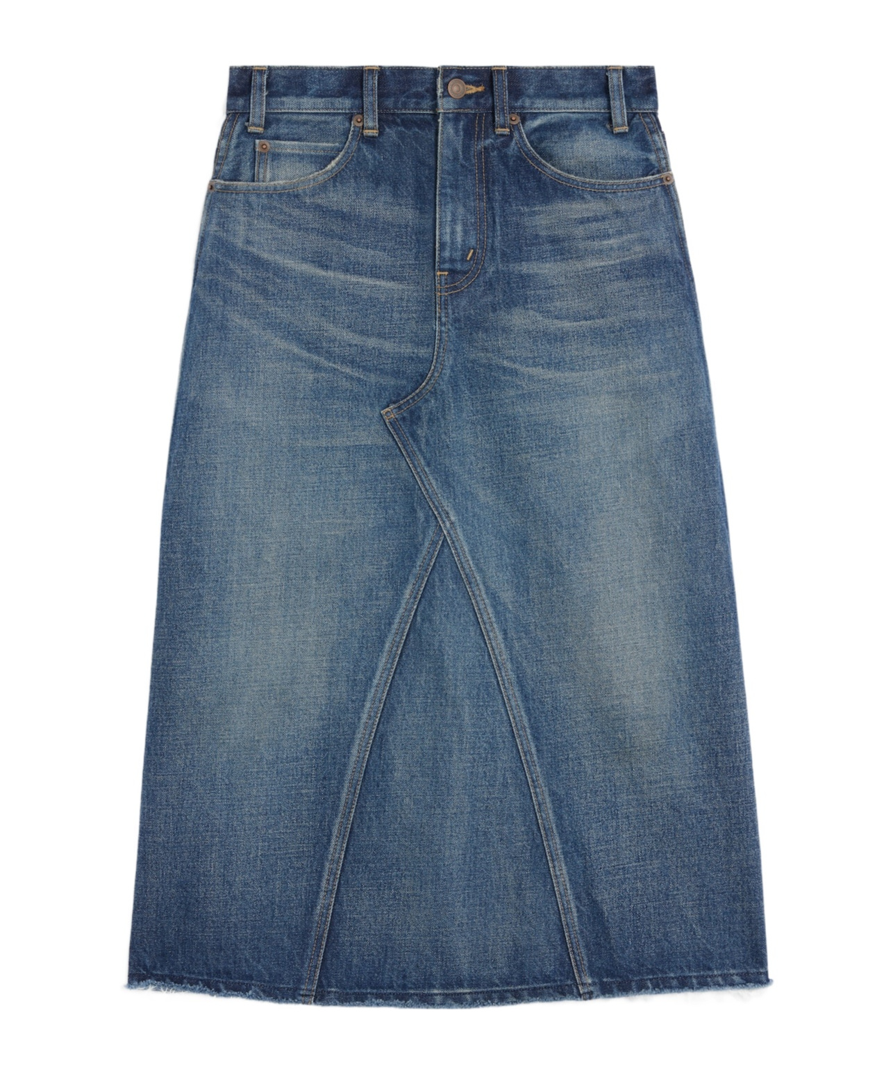 Celine Midi Skirt In Dark Union Wash Denim In Blue