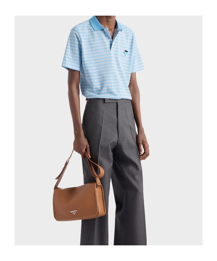 Prada Light Blue Striped Polo Shirt In Blue