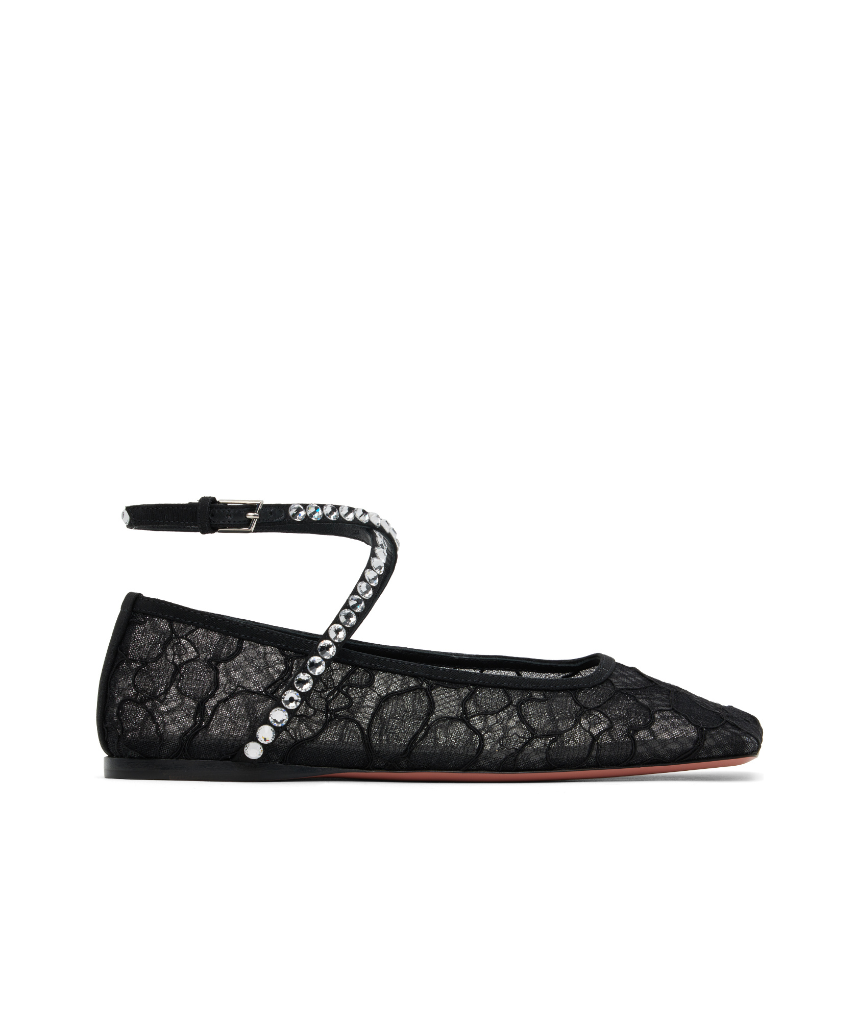 Shop Amina Muaddi Black Ane Lace Ballerina Flats