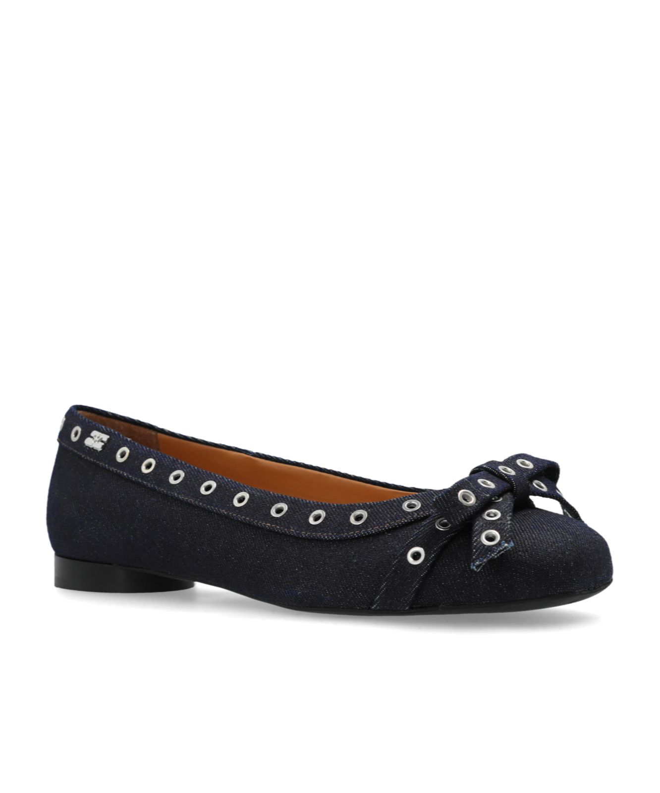 GANNI DENIM EYELET BOW BALLERINAS