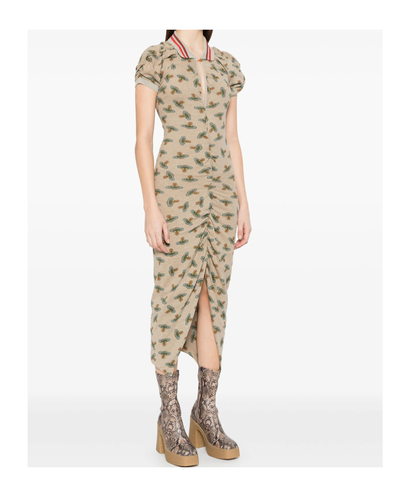 Vivienne Westwood Beige Pulling Midi Dress In Sand Overdyed
