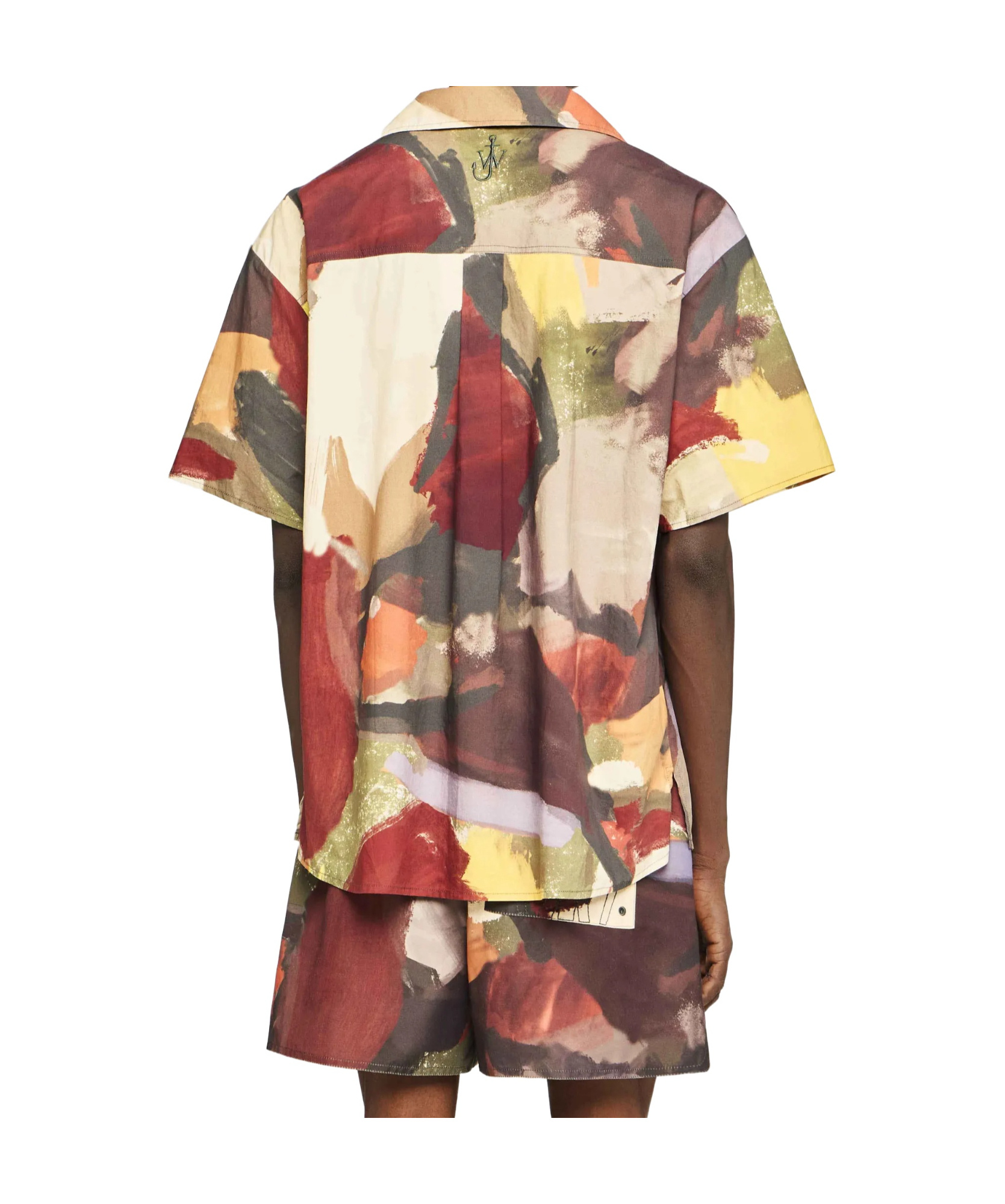 Jw Anderson J. W. Anderson Wide V-neck Short Sleeve Shirt With Abstract Print In Brown