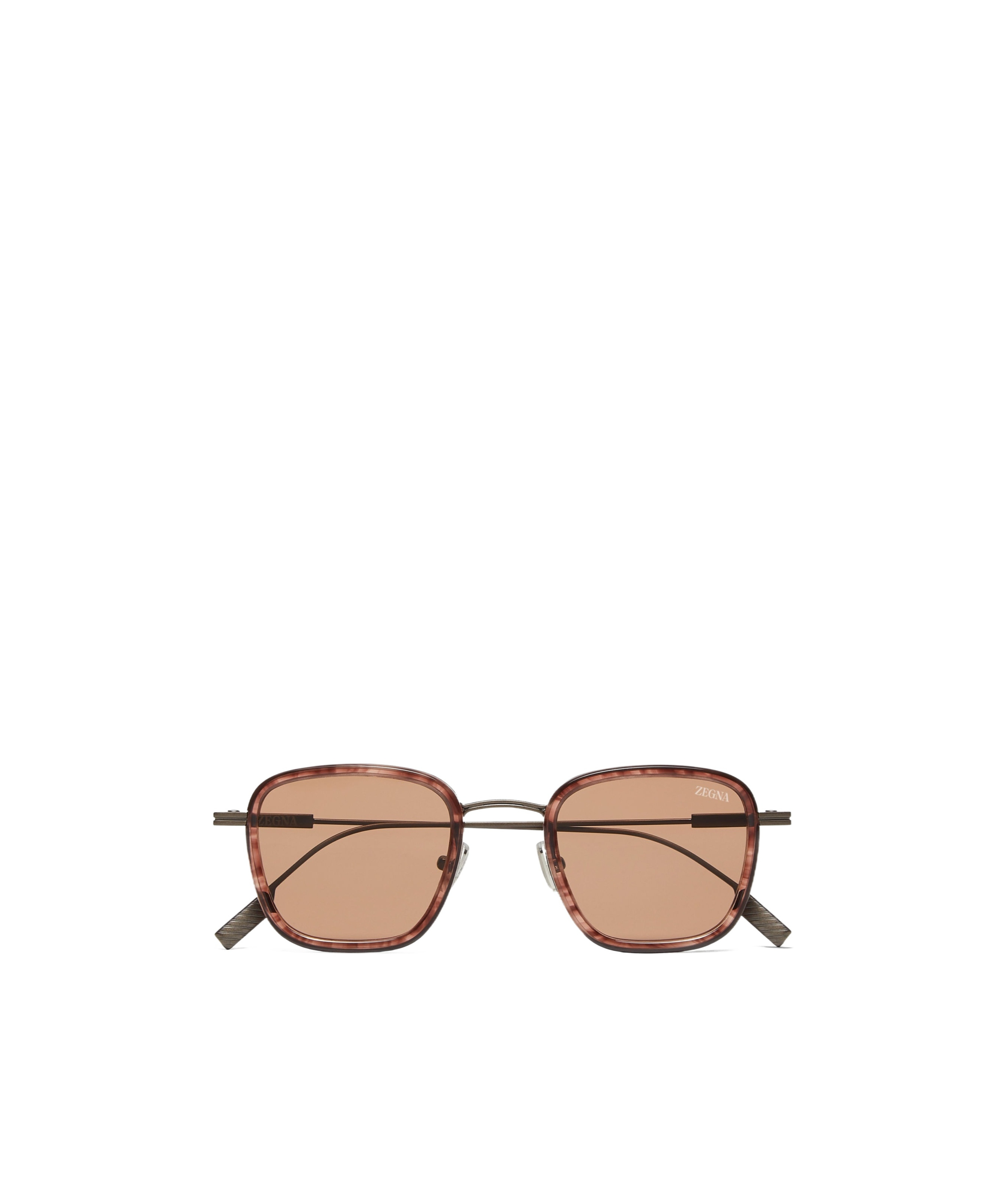 Zegna Striped Burgundy Havana Titanium And Acetate Sunglasses In Brown