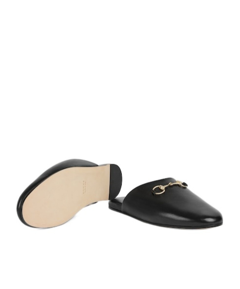 Gucci Women Black Nappa Leather Mules With Horsebit In Black