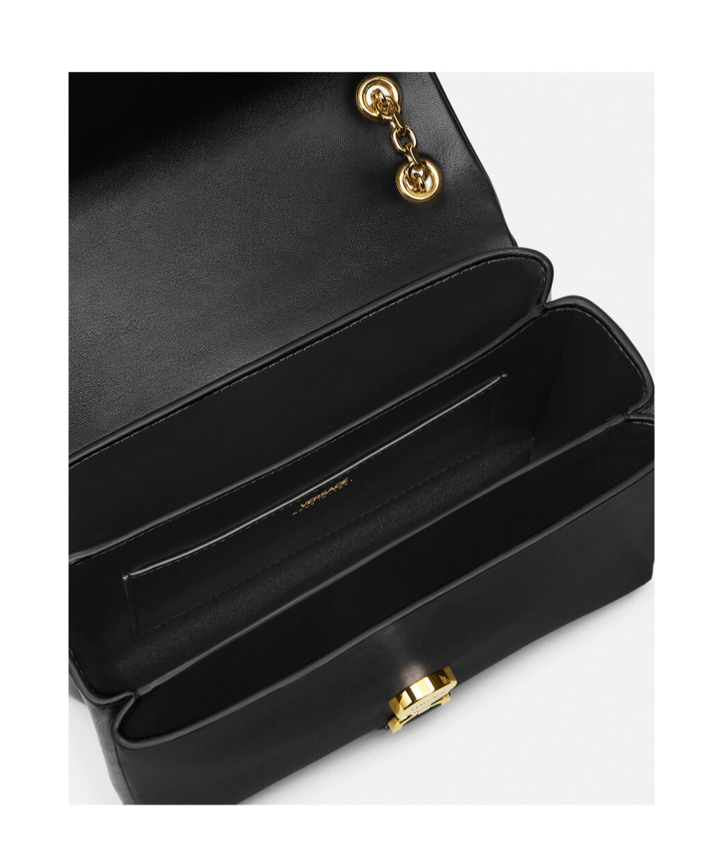 Versace Kleio Flap Leather Chain Shoulder Bag In Black