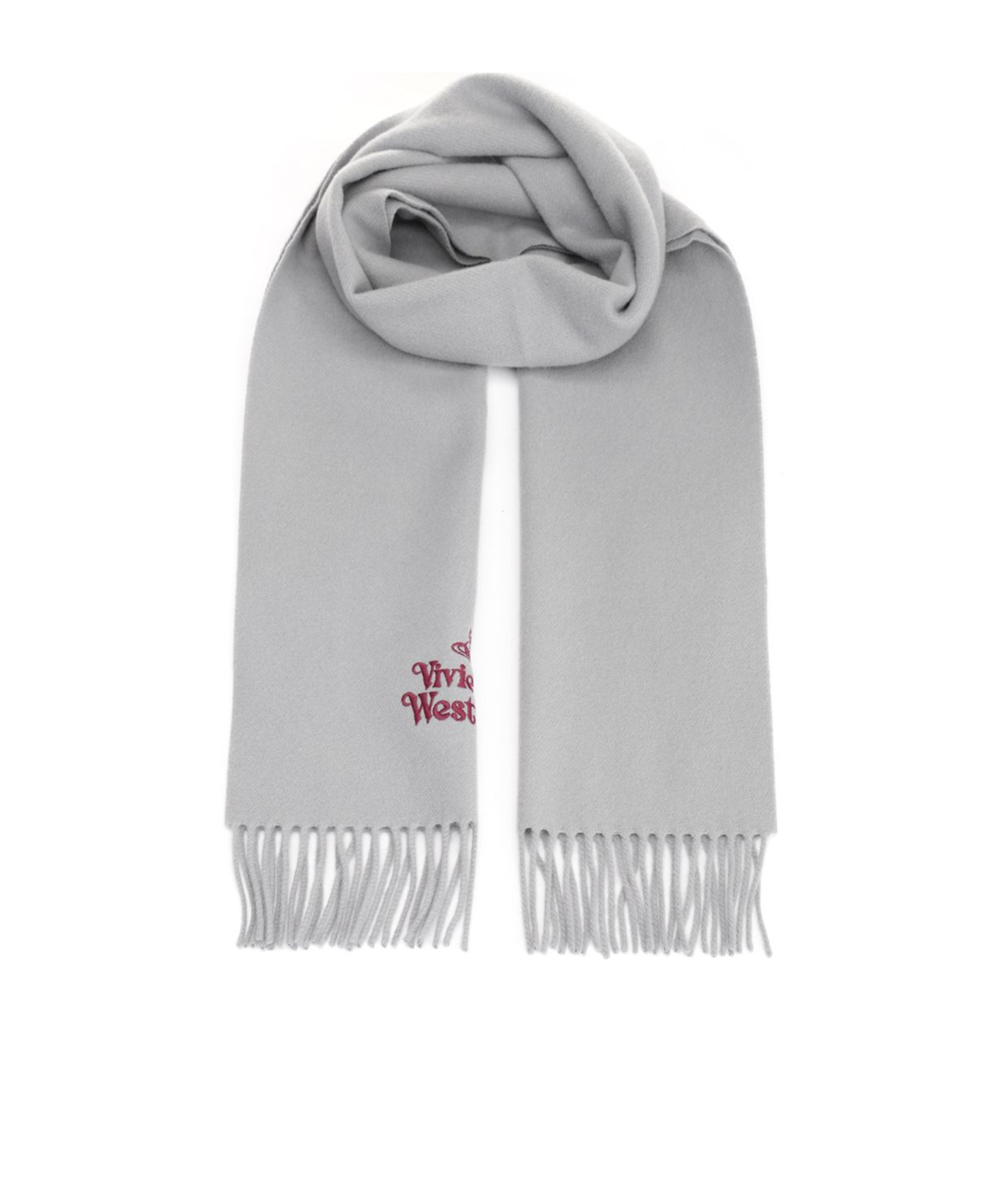 Vivienne Westwood Logo Embroidered Fringed Scarf In Gray