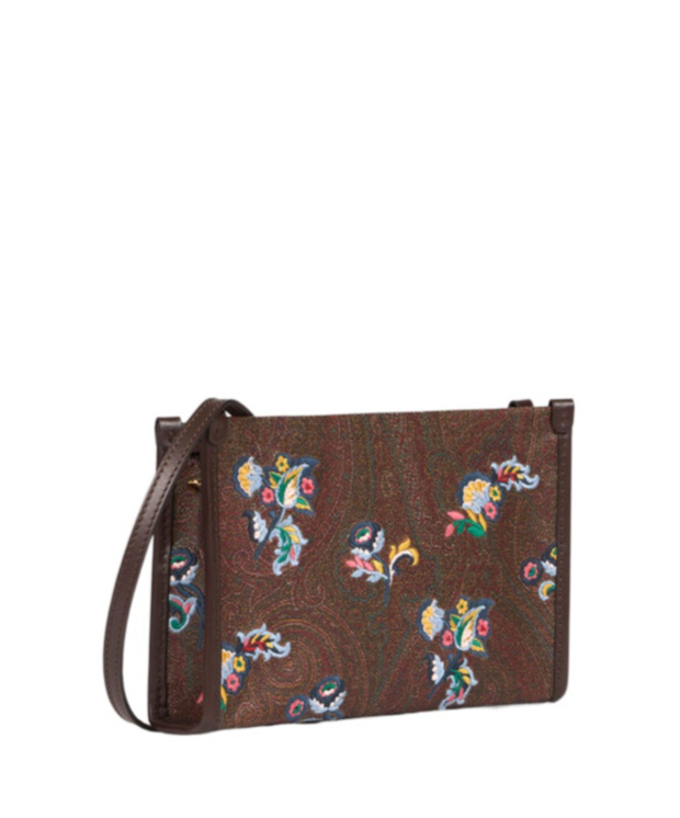 Etro Paisley Jacquard Floral Embroidered Shoulder Bag In Brown