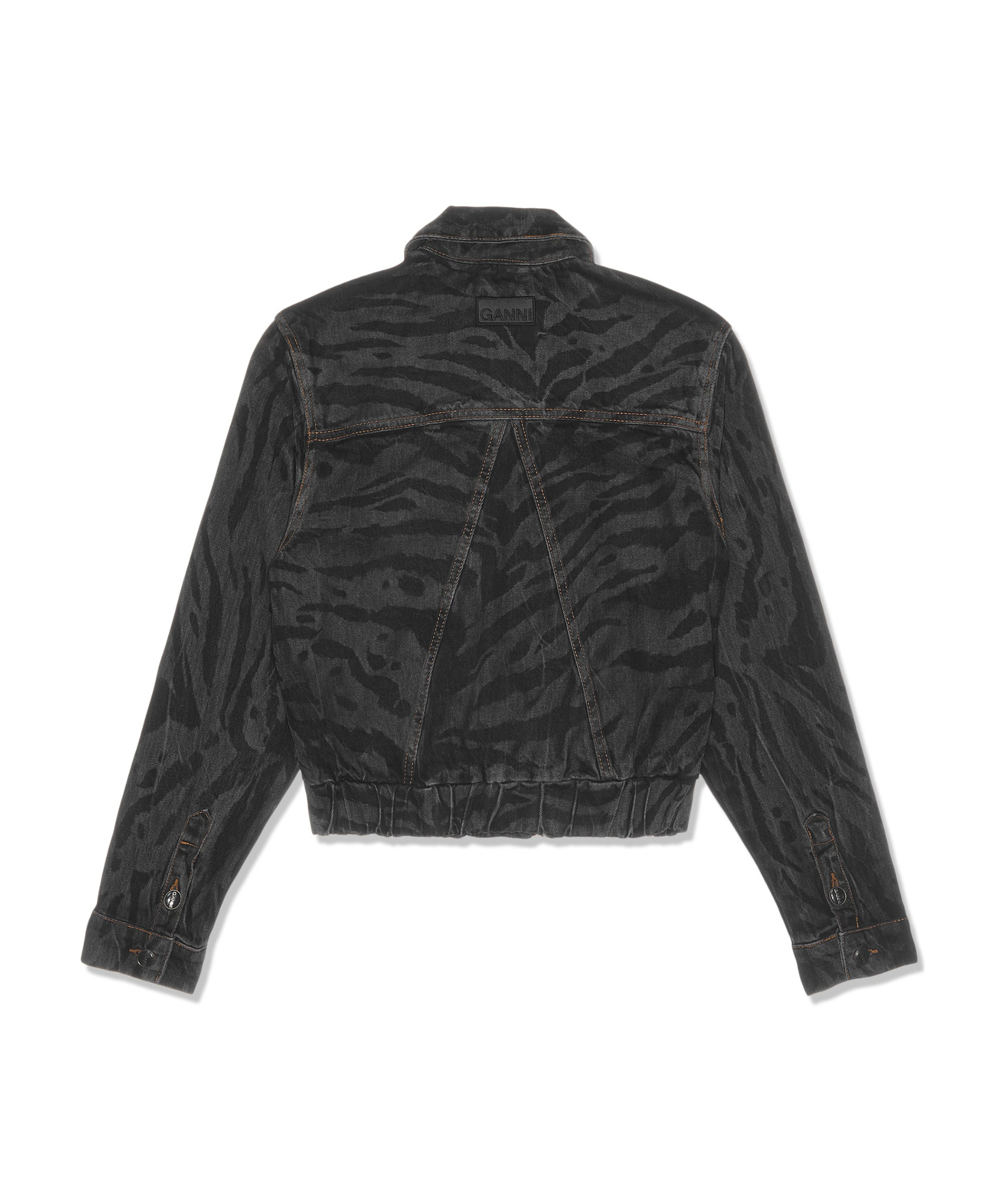 Ganni Animal Motif Denim Cropped Jacket In Black