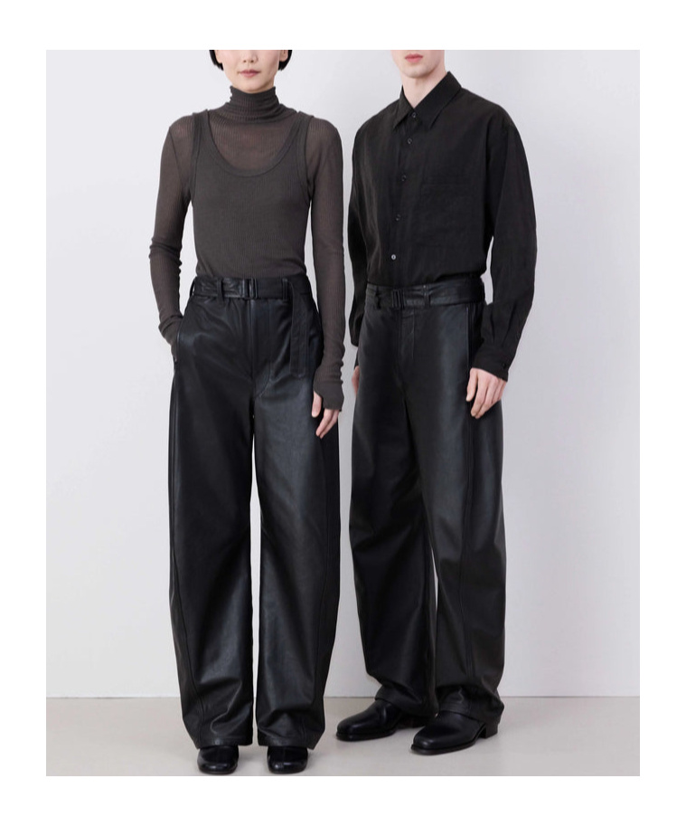 Lemaire Belted And Twisted Leather Trousers In Black