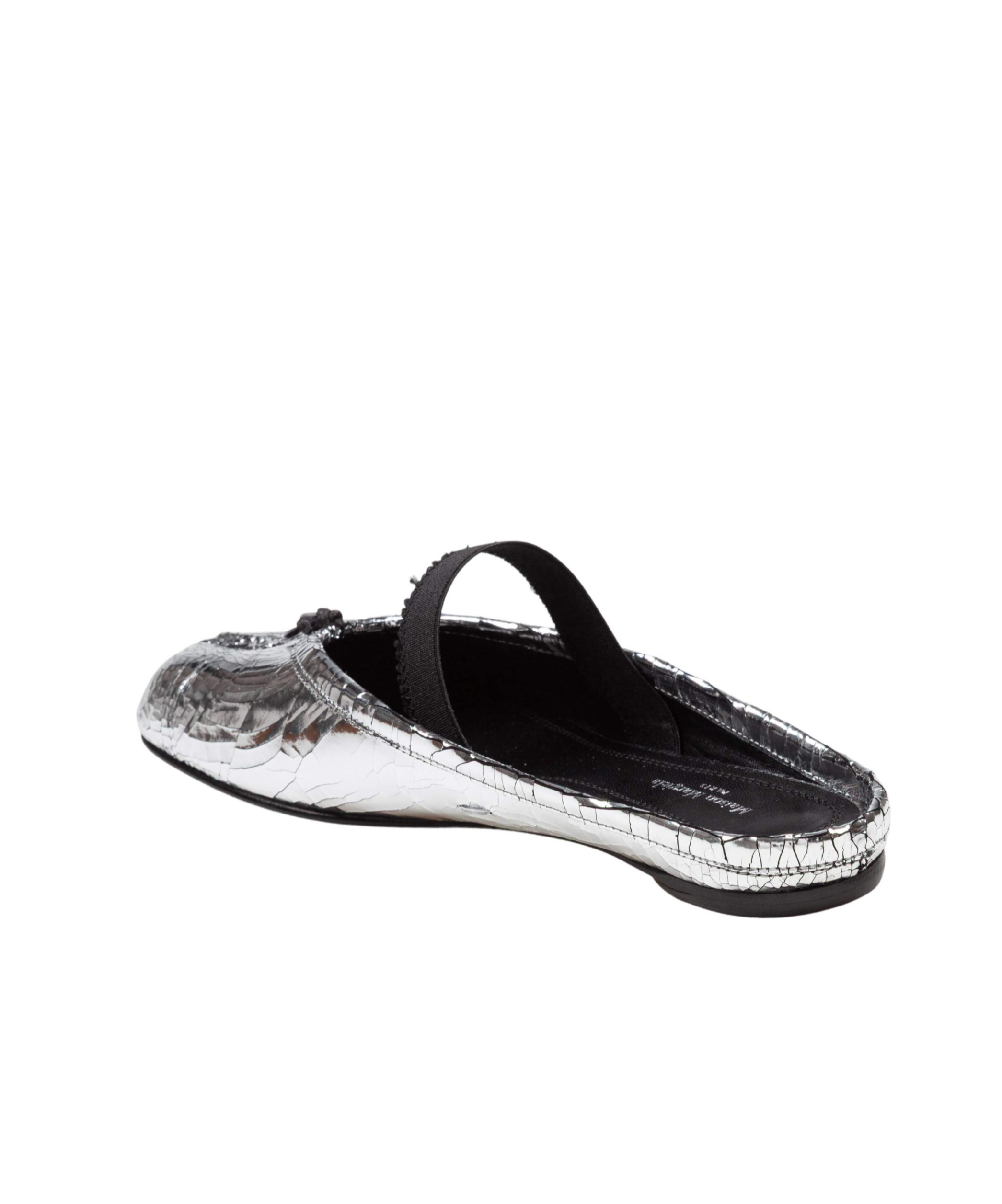 Maison Margiela Leather Tabi Mule With Broken Mirror Effect In Silver