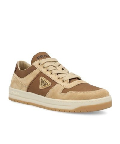 Prada Downtown Re-nylon And Suede Sneakers In Nude