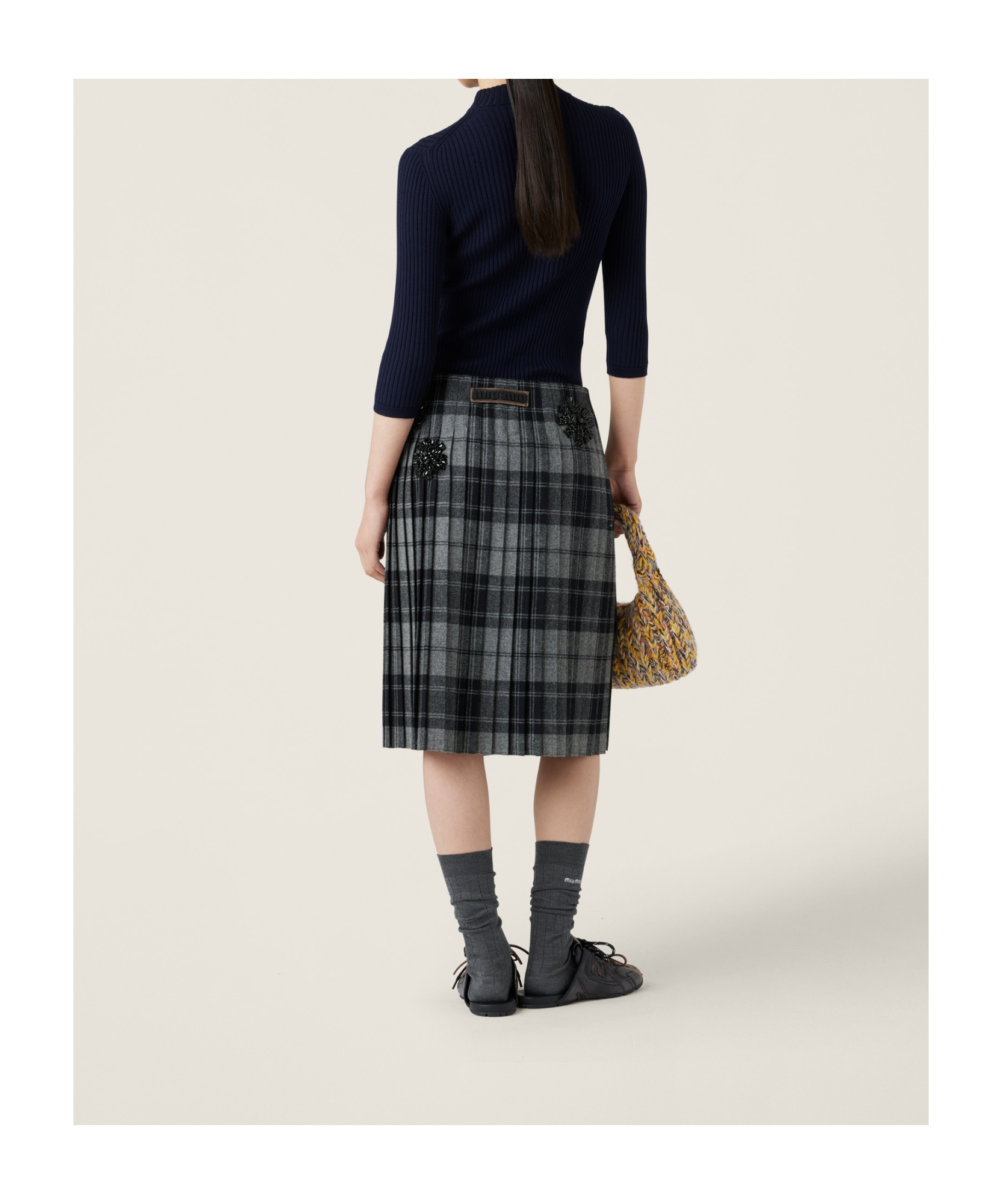 Miu Miu Wool Embroidered Logo Sweater In Blue