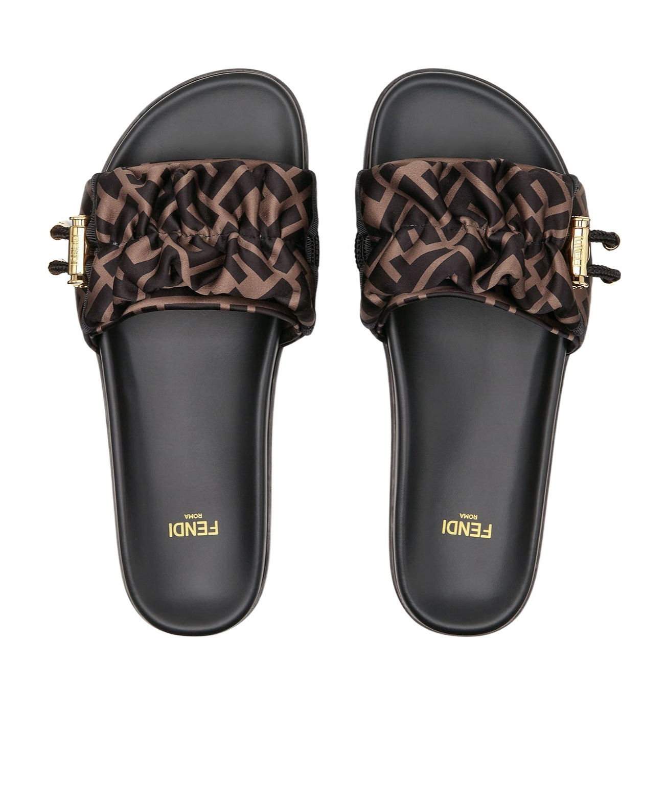 FENDI BROWN SATIN SLIDES