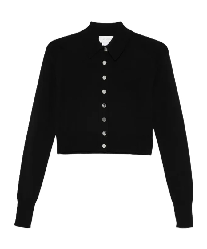Sportmax Virgin Wool Cardigan With Classic Collar And Retro Charm In Black