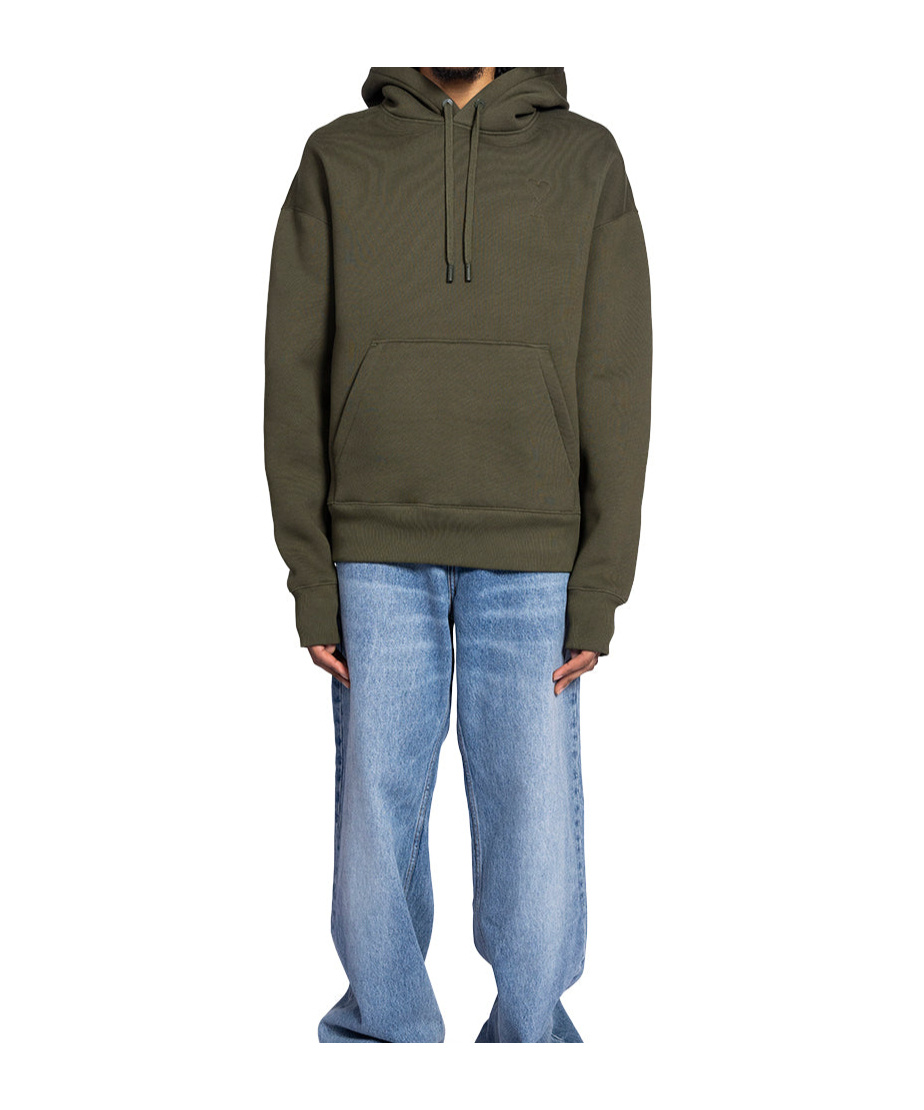 Shop Ami Alexandre Mattiussi Ami Paris Long-sleeved Drawstring Hoodie In Brown