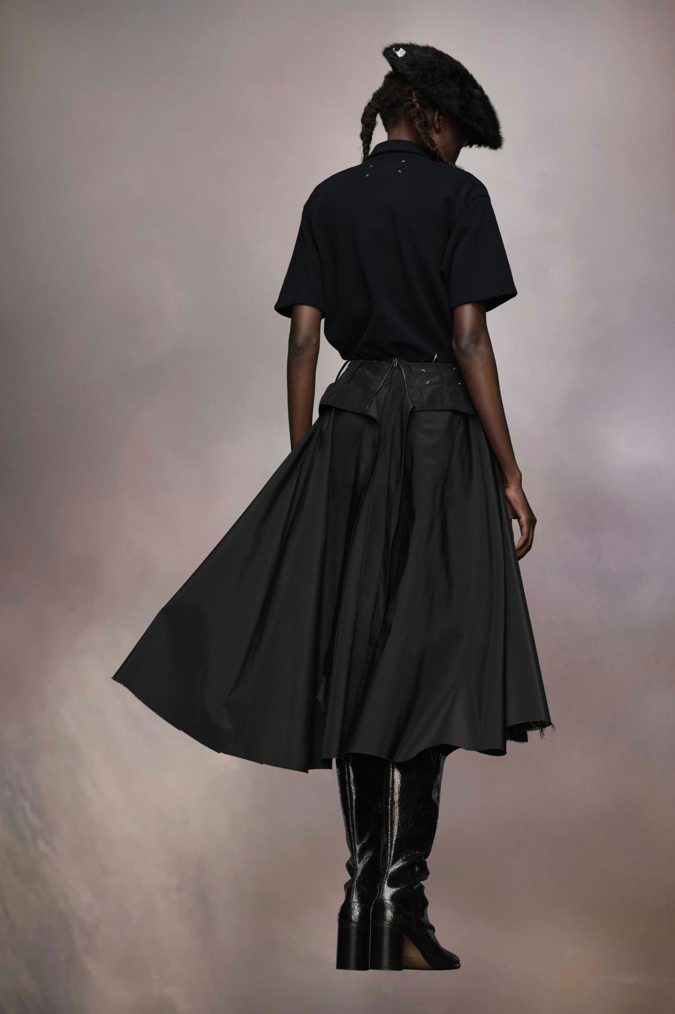 Maison Margiela Deconstructed-waist Nylon Midi Skirt In Black