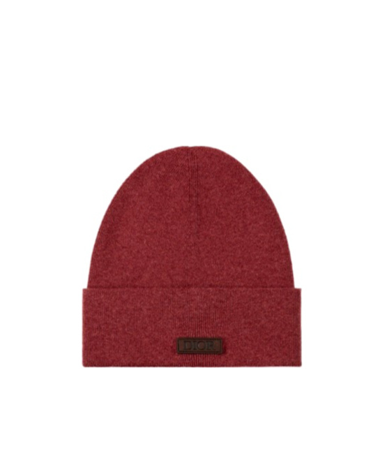 Dior Logo Patch Knitted Hat In Red