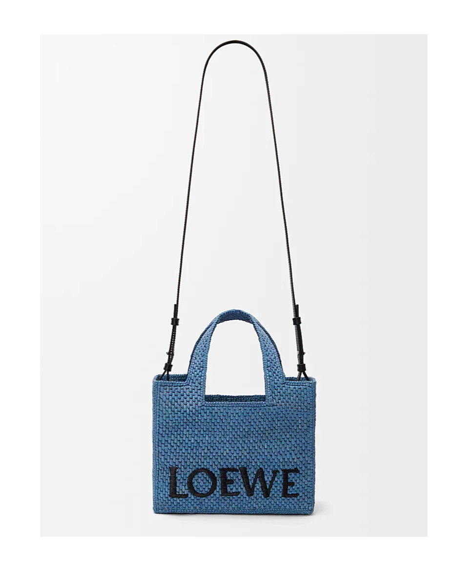 Loewe Small Font Woven-raffia Tote Bag In Light Blue