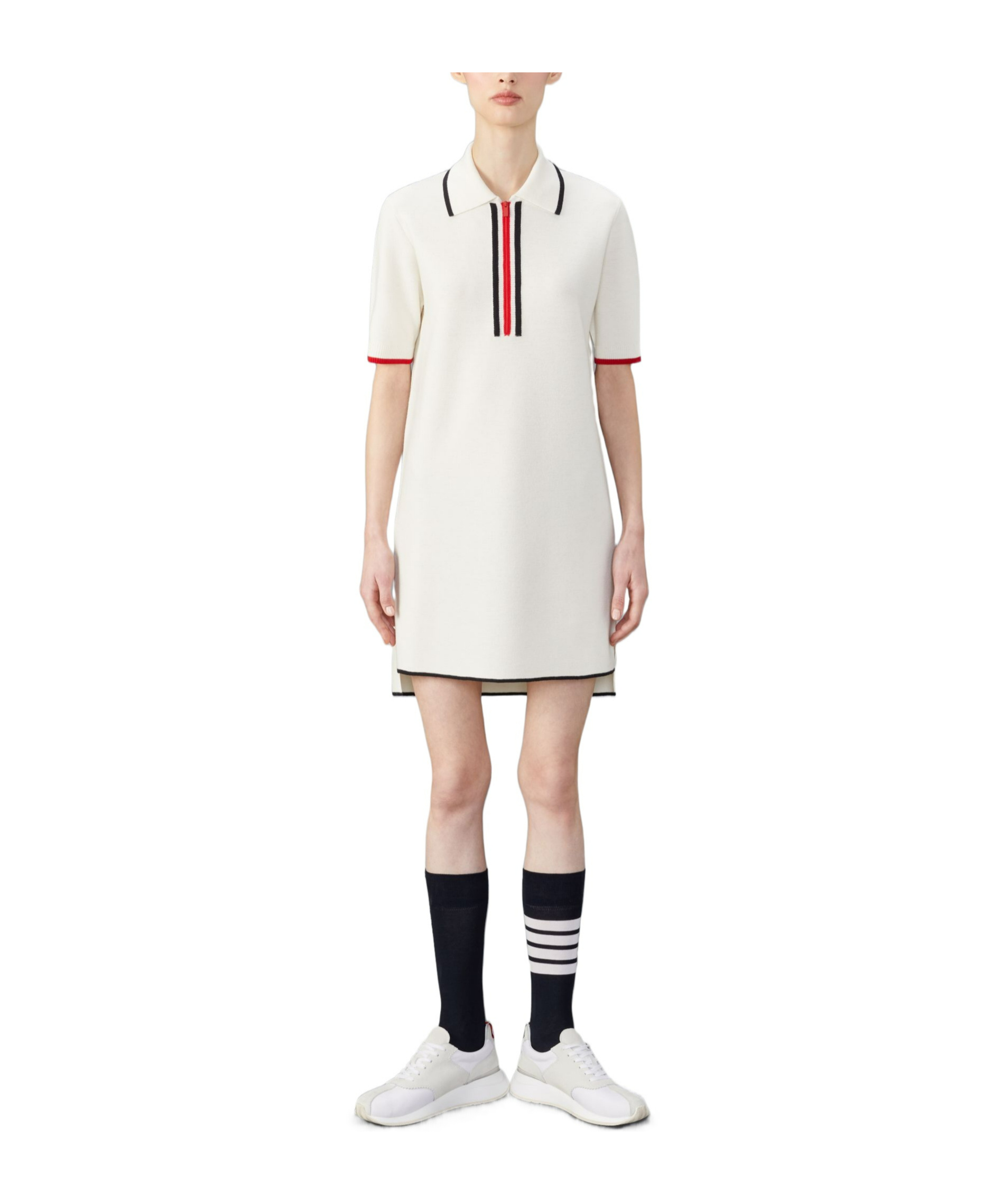 THOM BROWNE RWB-STRIPE VIRGIN WOOL DRESS