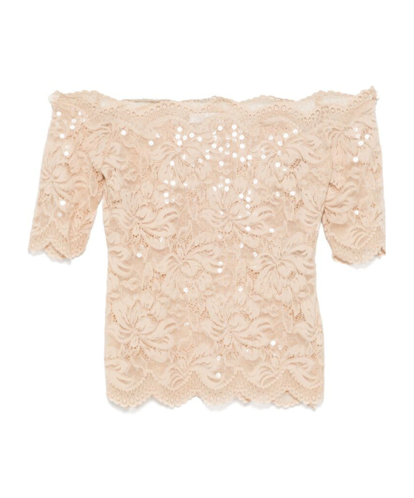 Shop Rabanne Floral Lace Crop Top In Nude