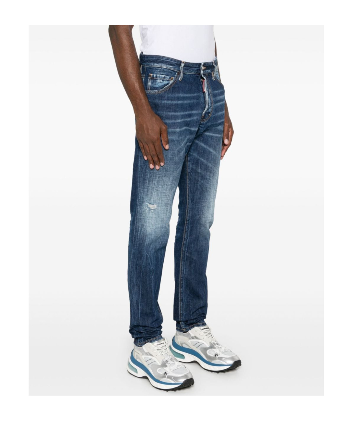 Dsquared2 Classic Straight-leg Jeans With Faded Wash And Distressed Details In Blue