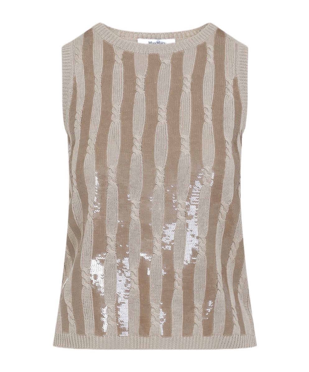 Max Mara Beige Sleeveless Linen Top In Nude