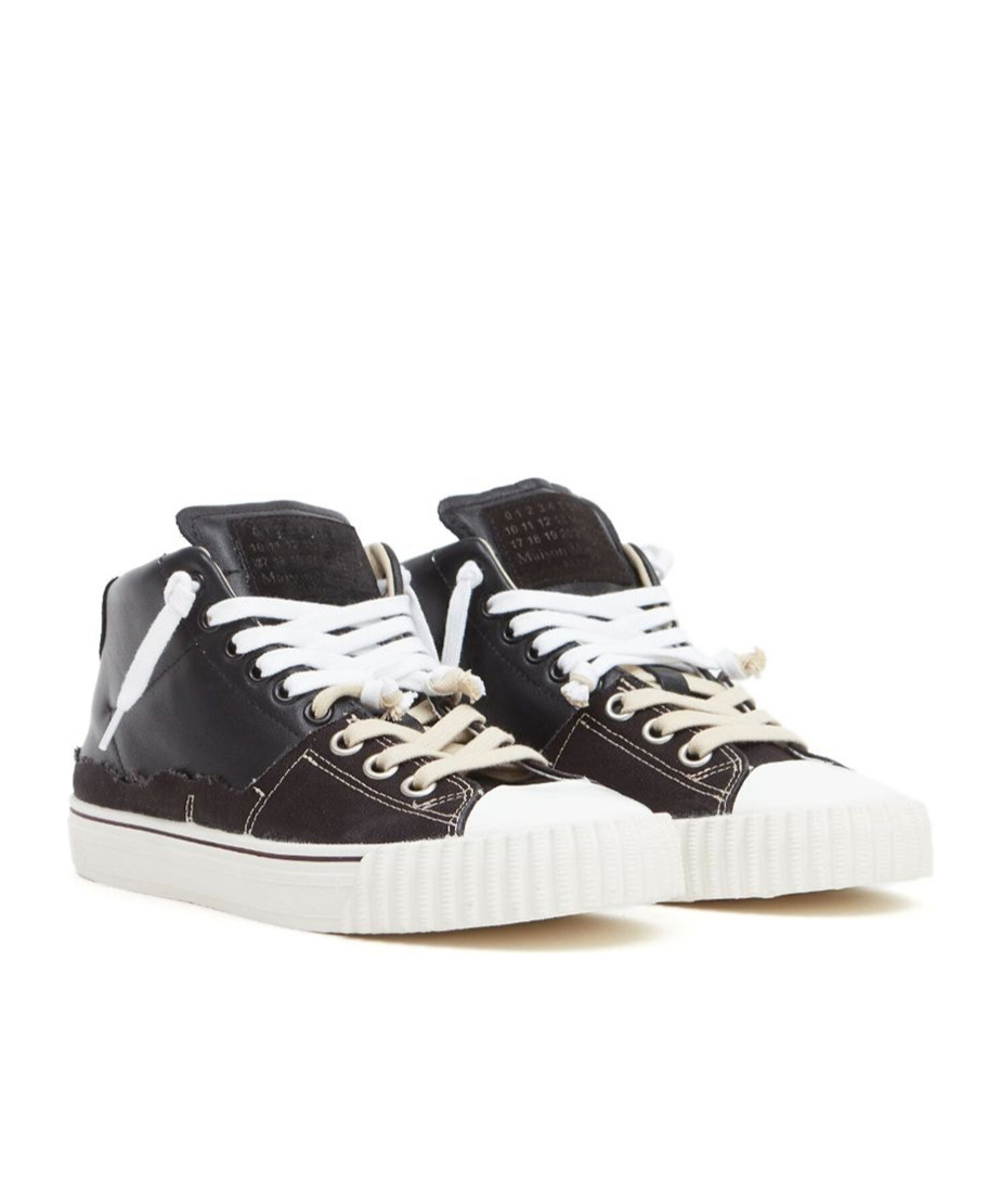 Maison Margiela Black Leather And Canvas New Evolution Sneakers In Black