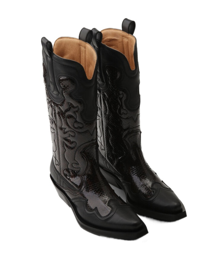 Ganni Embroidered Western Boots Women In Black