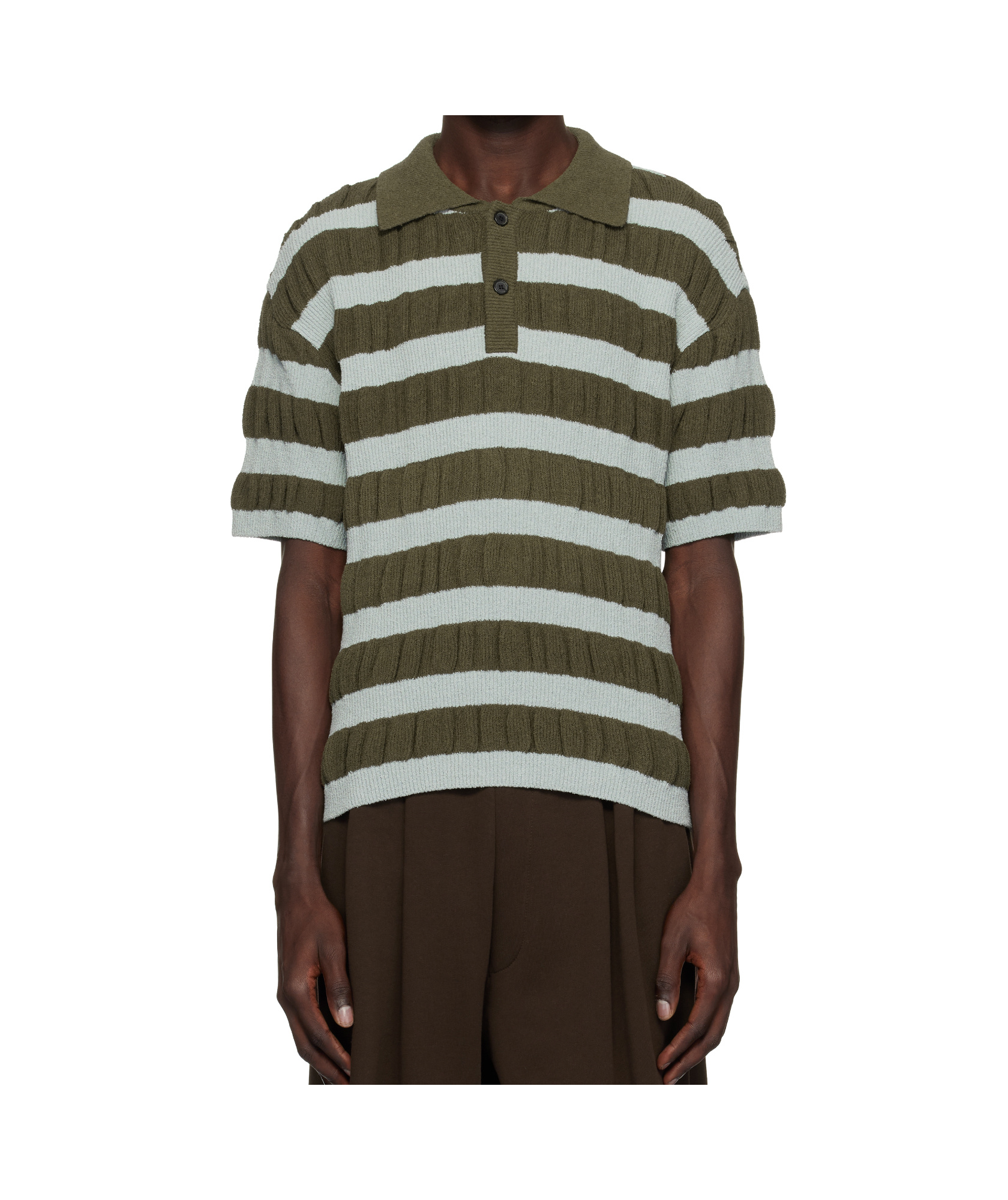 Andersson Bell Bubble Stripe Polo In Blue/khaki