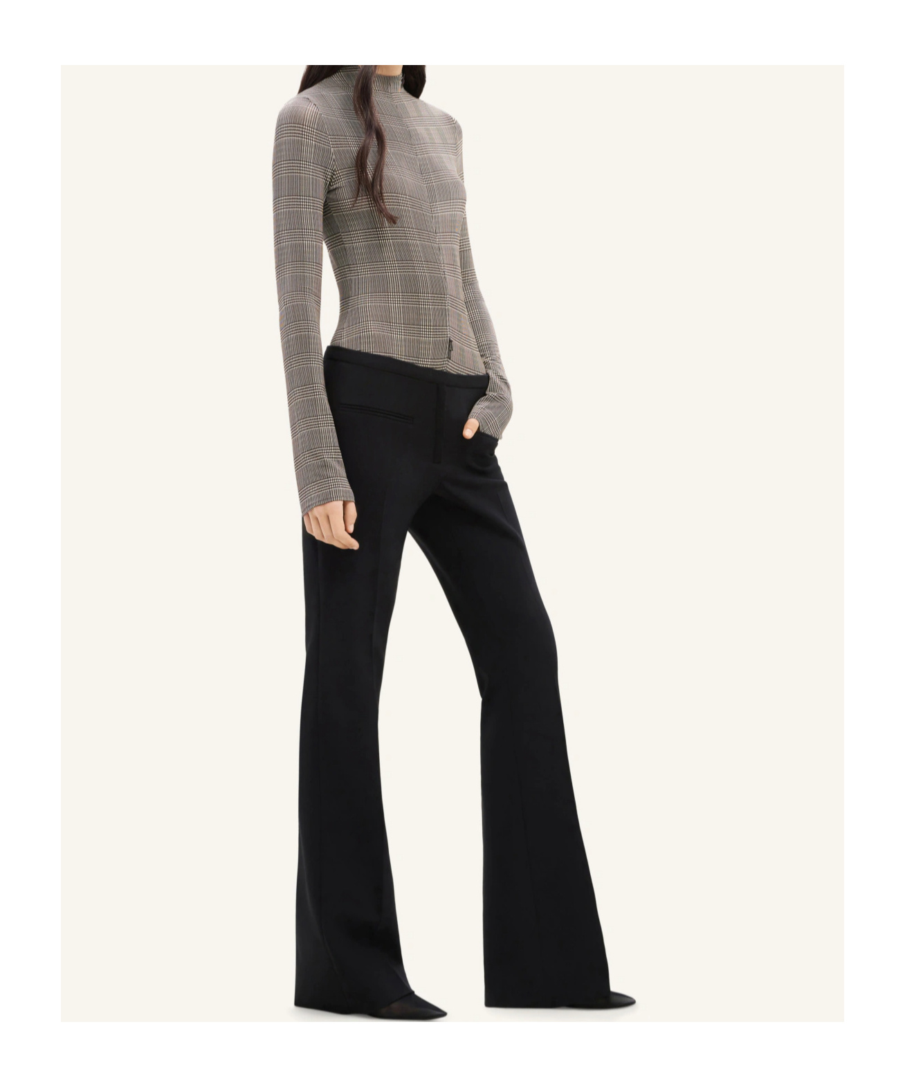 Courrèges High Neck Stretch Body With Prince Of Wales Check In Gray