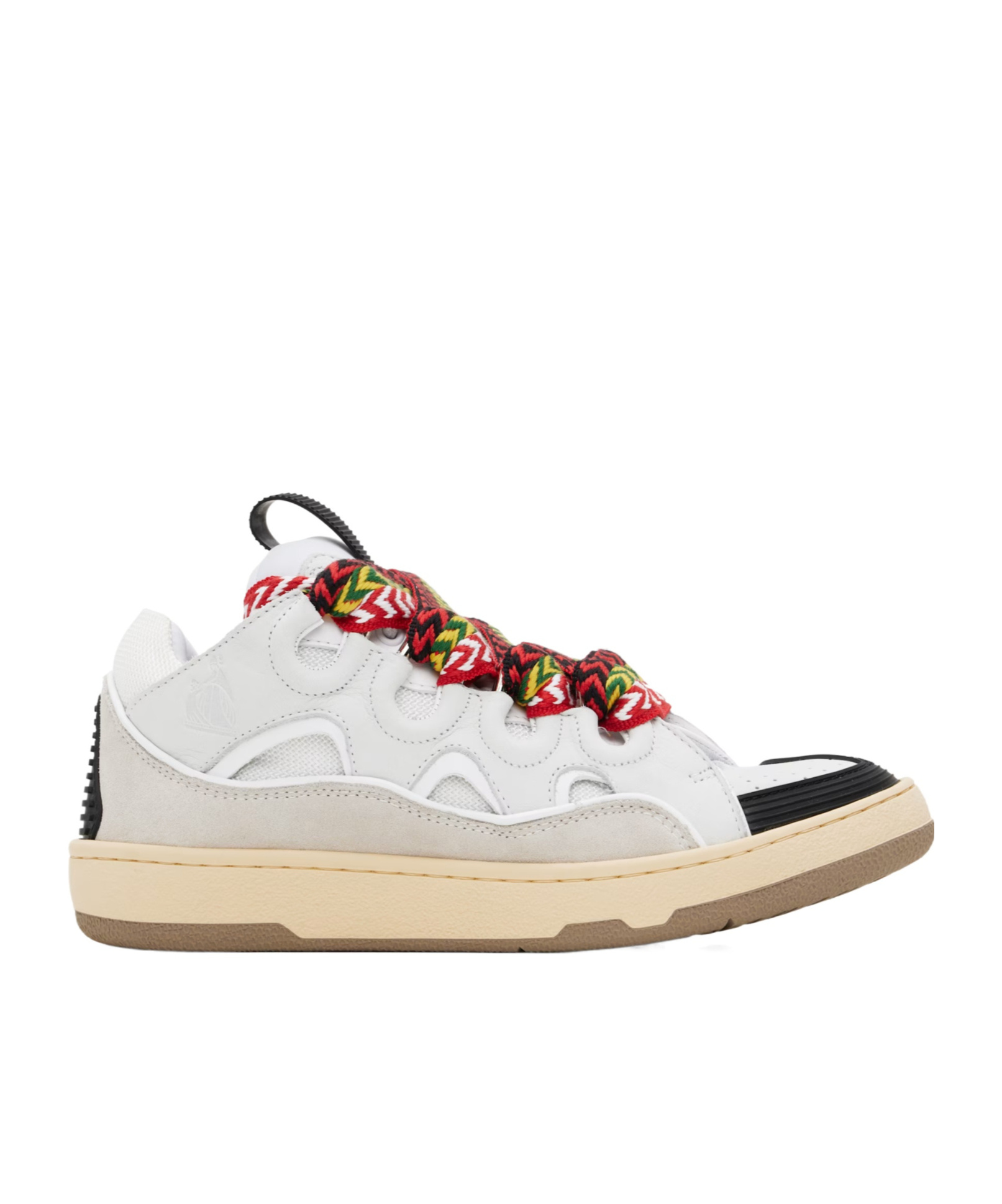 Lanvin Curb Leather Sneakers With Multicolor Laces In White