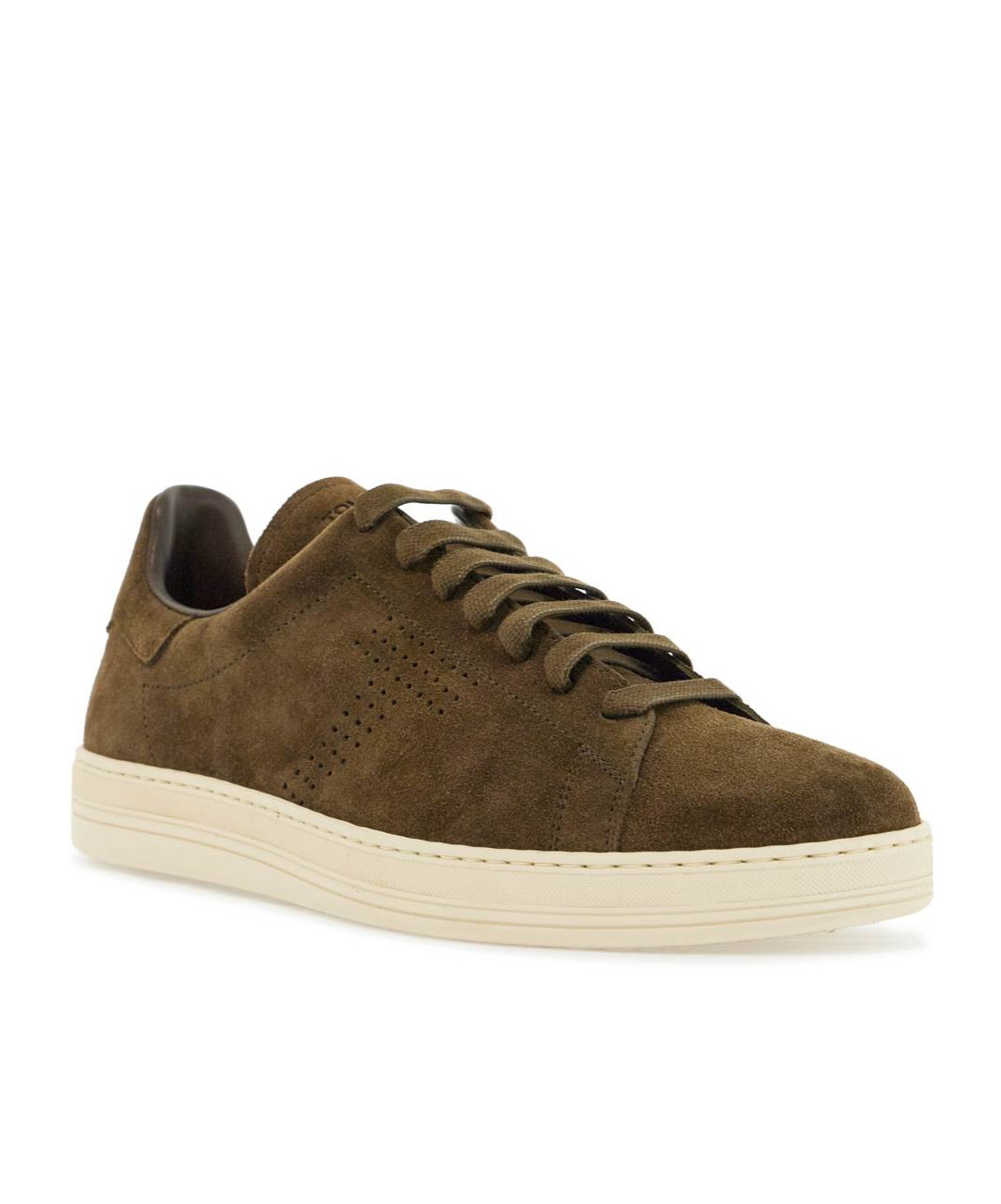 Tom Ford Khaki Suede Low Top Sneakers With Rubber Sole In Green