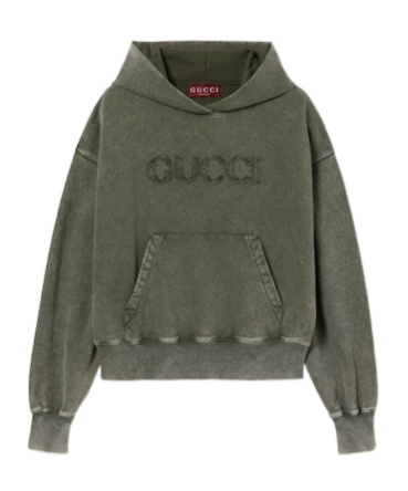 Gucci Embroidered Cotton Jersey Hooded Sweatshirt In Green
