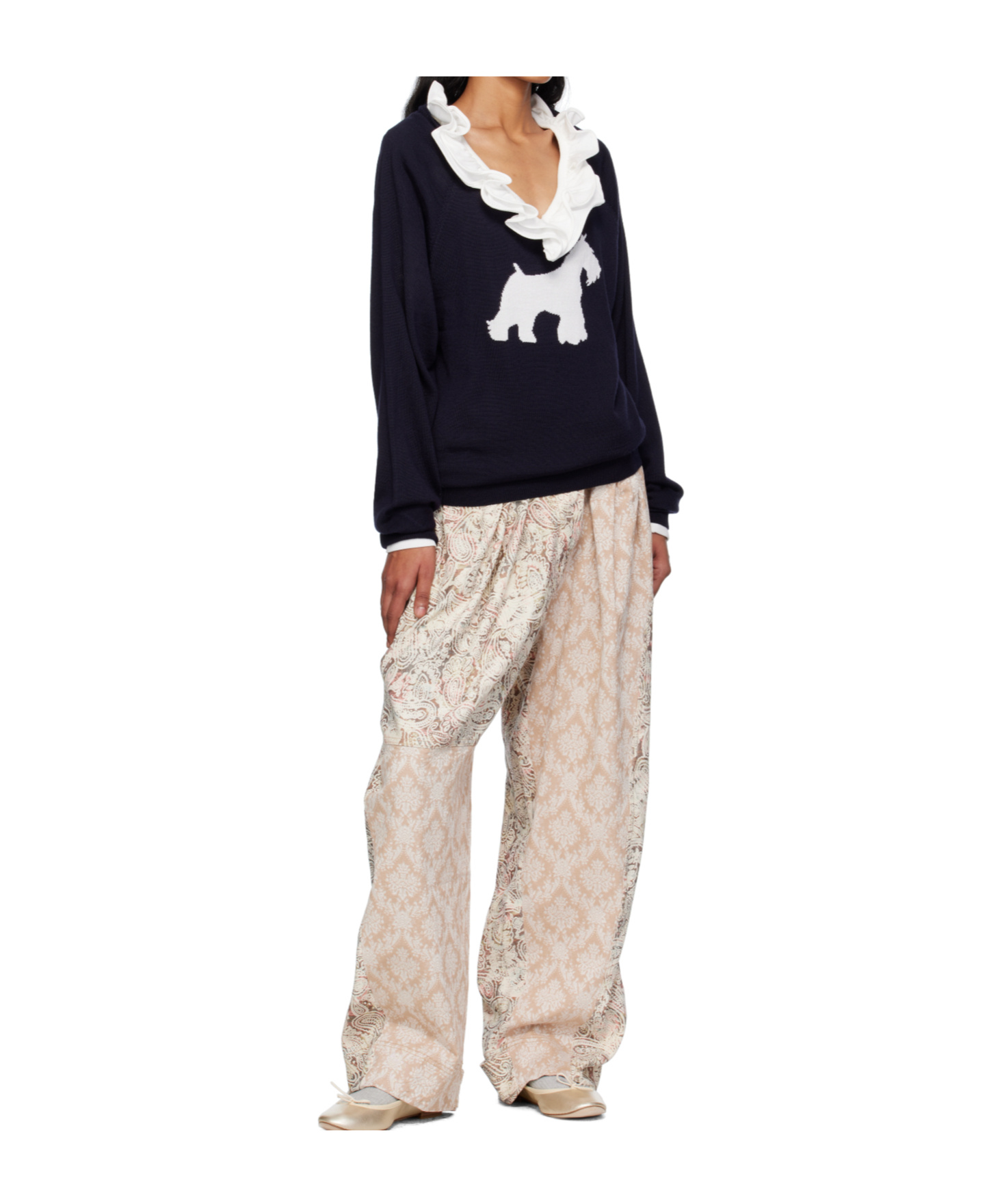 Open Yy Puppy Pattern Knitted Sweater In Blue