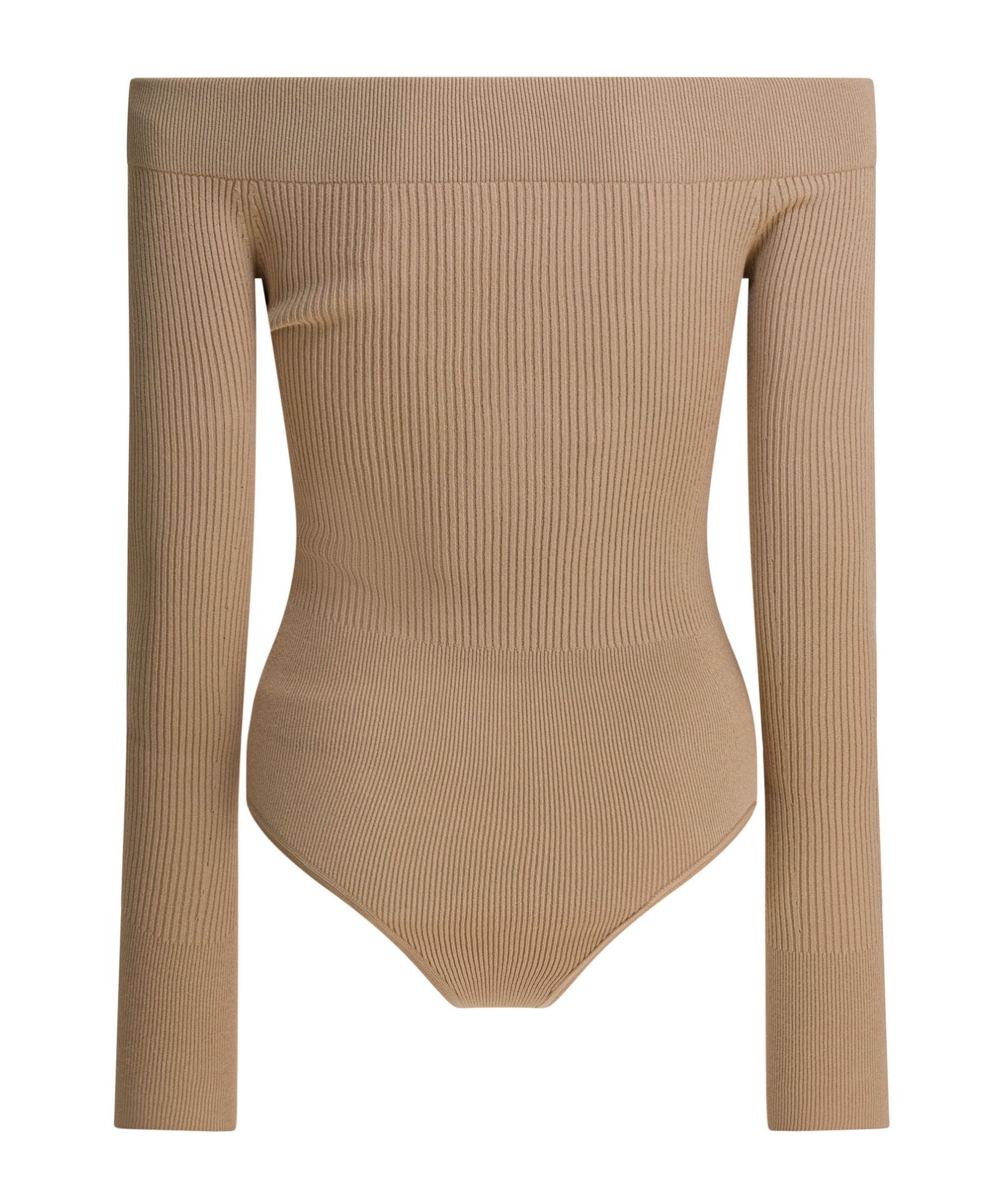 Alaïa Off-shoulder Ribbed Bodysuit In Brown