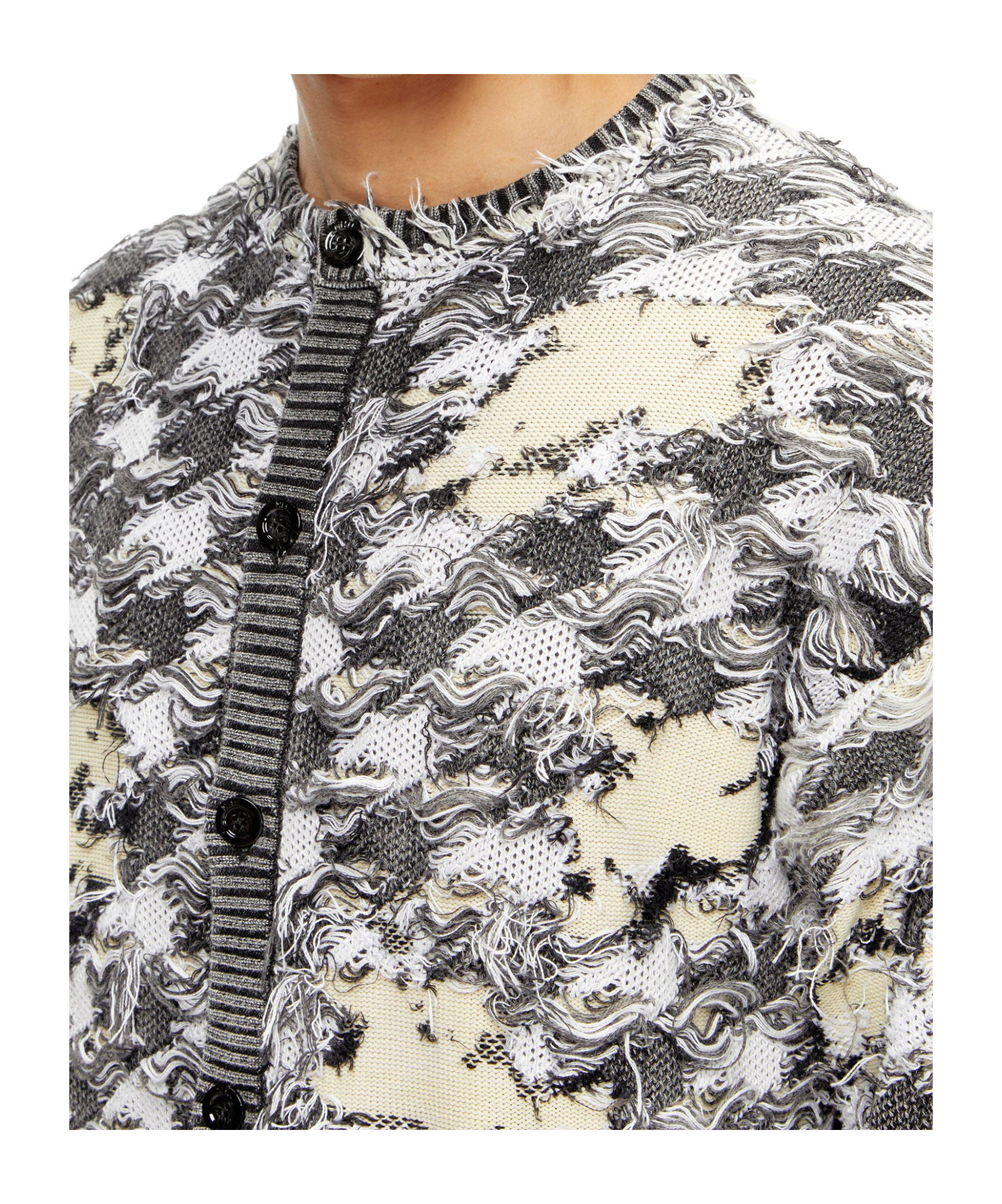 Diesel Devoré-houndstooth-jacquard Cardigan In Gray
