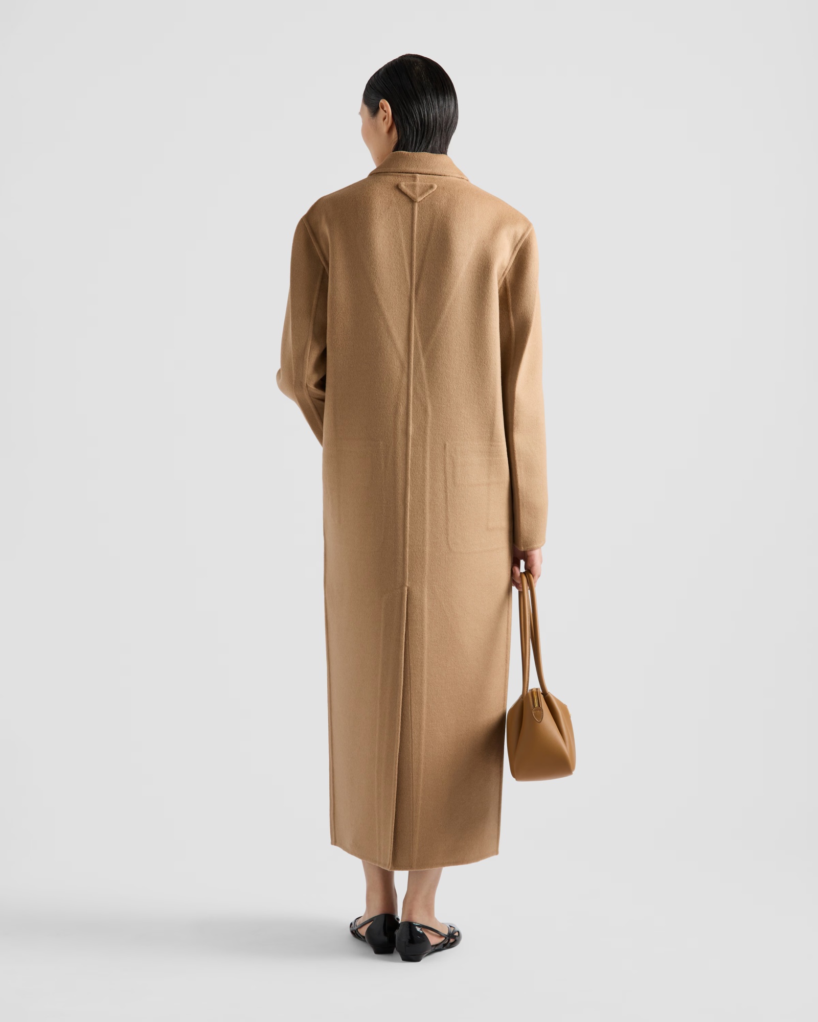 Prada Single-breasted Cashgora Coat In Camel Brown
