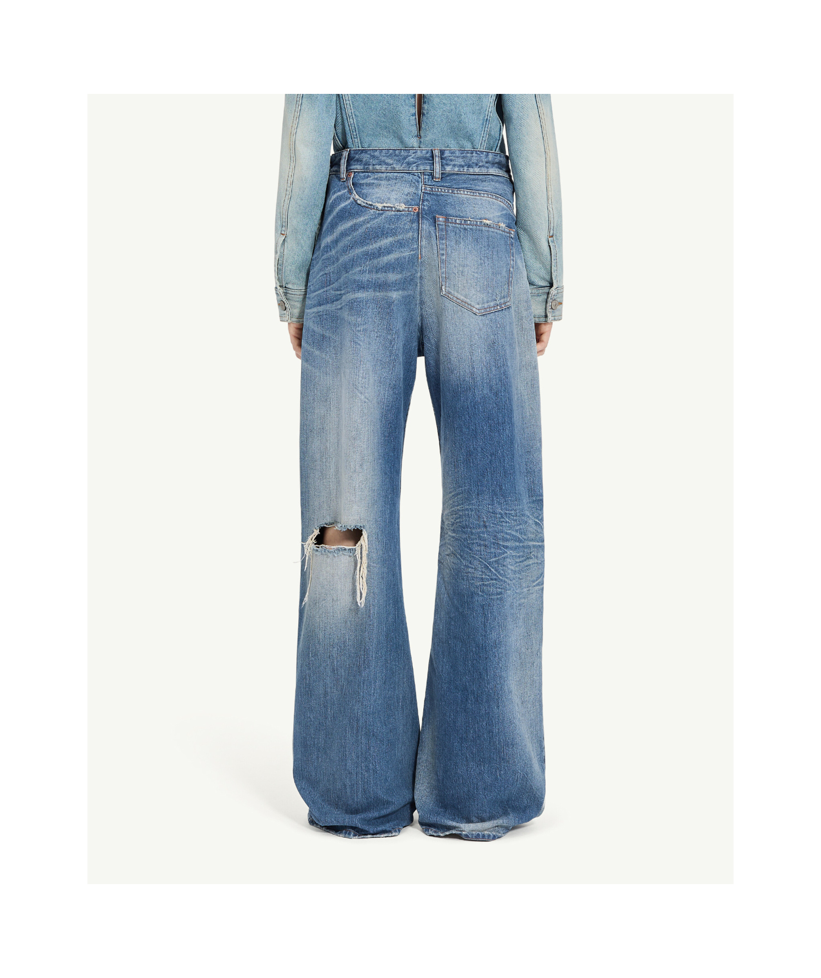 Shop Mm6 Maison Margiela Twist Wide Leg Jeans In Blue