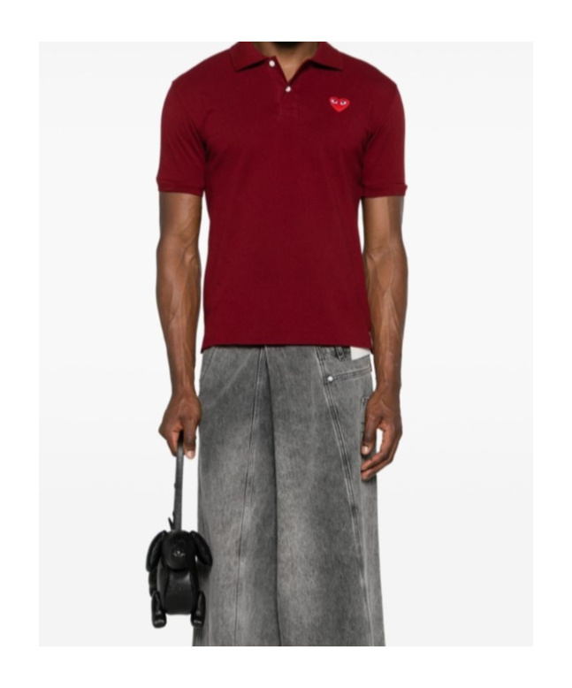 Comme Des Garçons Heart-patch Cotton Polo Shirt In Red