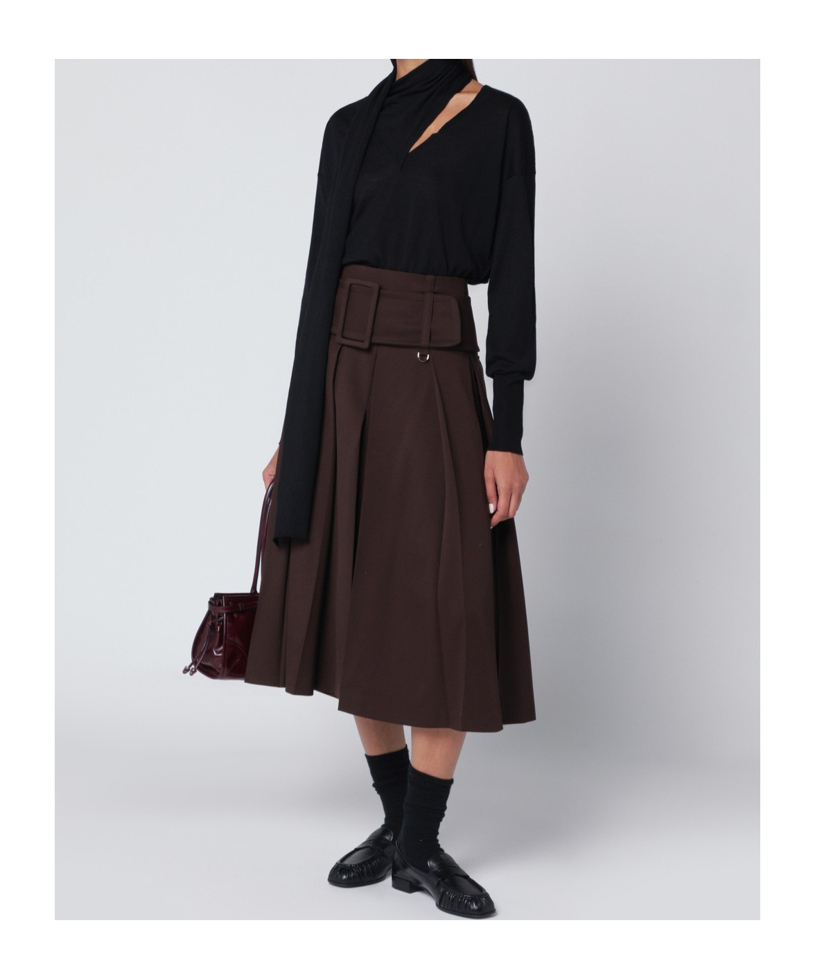 Roberto Collina Sweater Featuring Long Scarf Detail And V-neck In Black