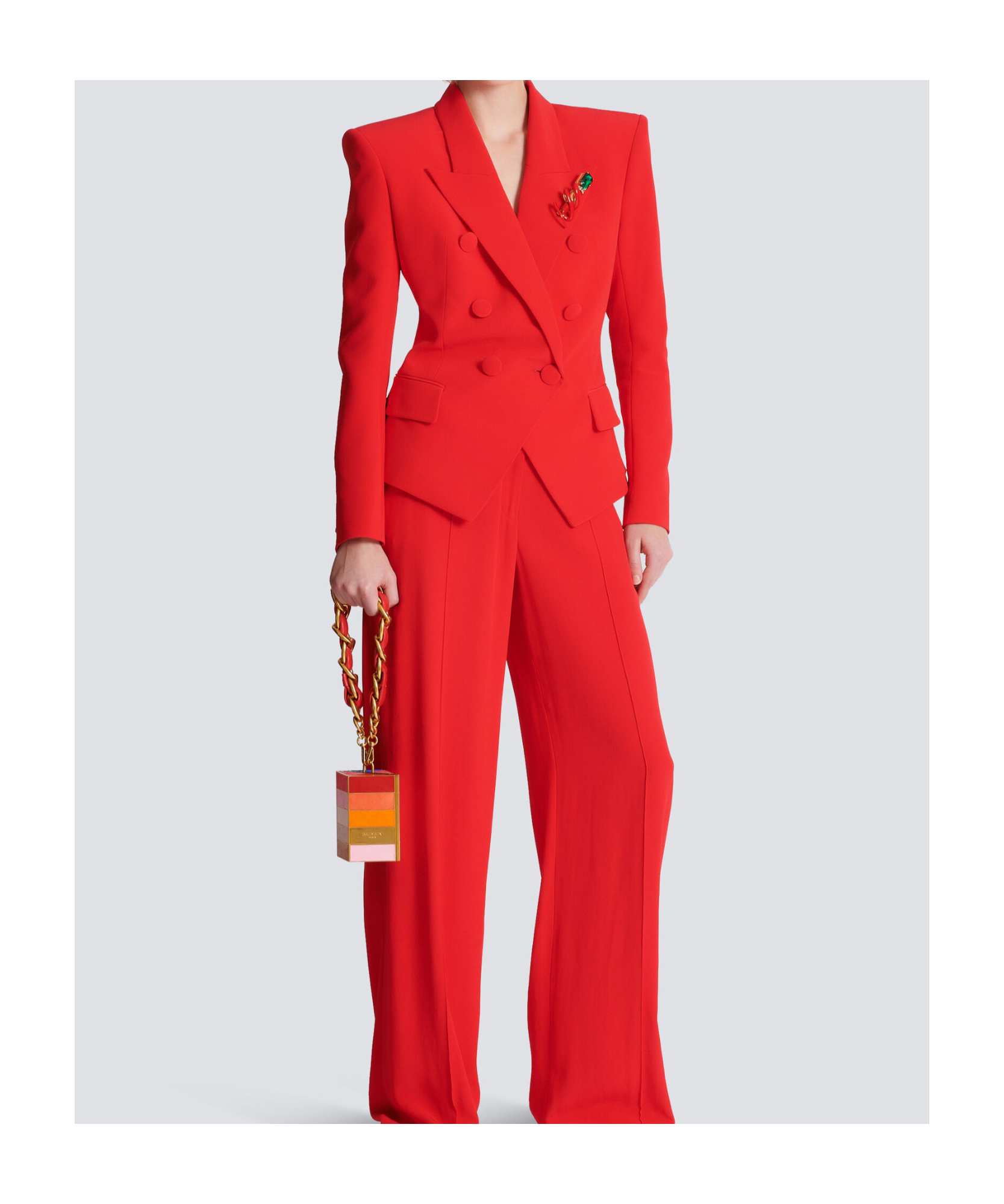 Balmain Lapels Double-breasted Blazer Peak In Red