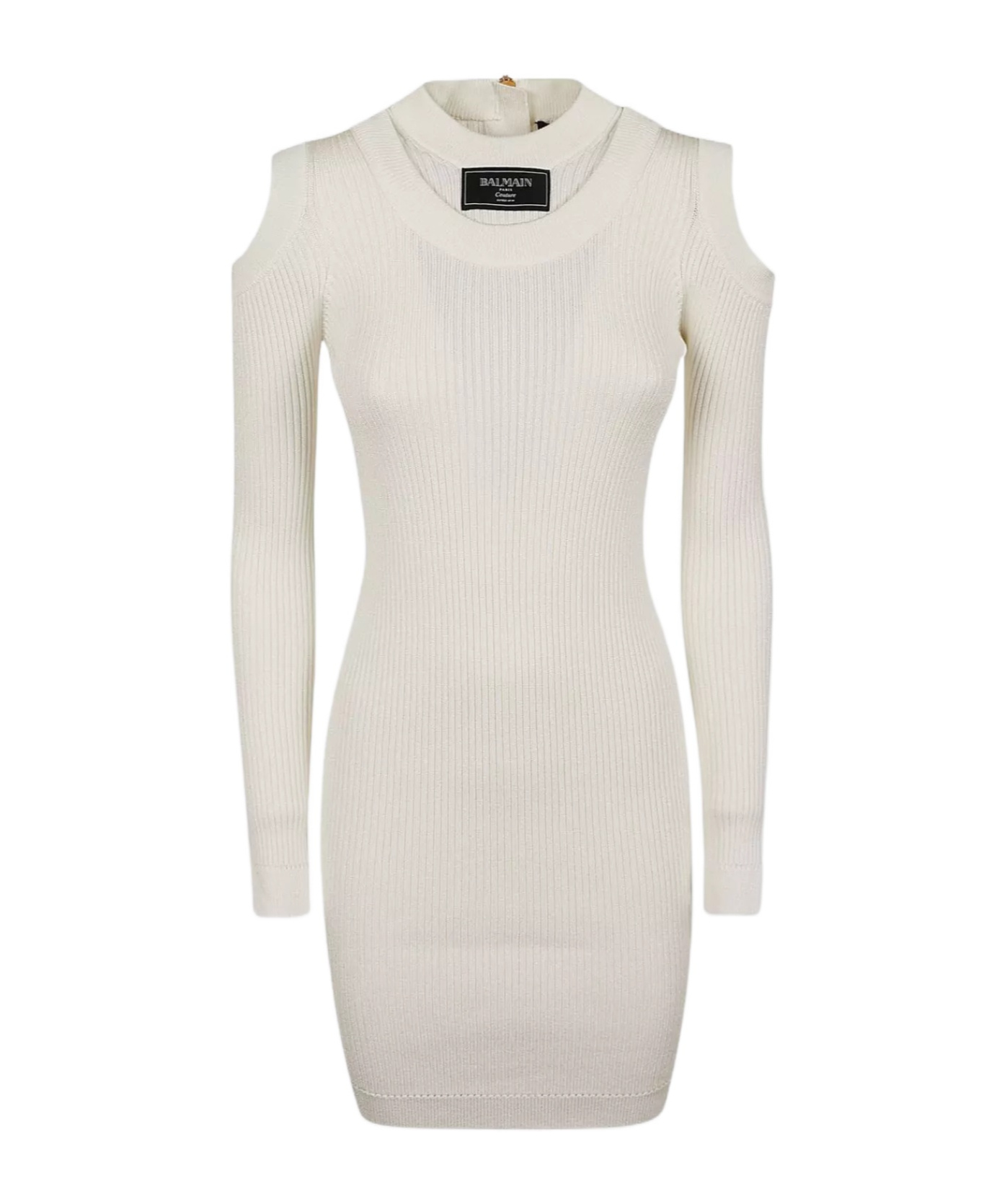 Shop Balmain Ribbed Mini Dress In White
