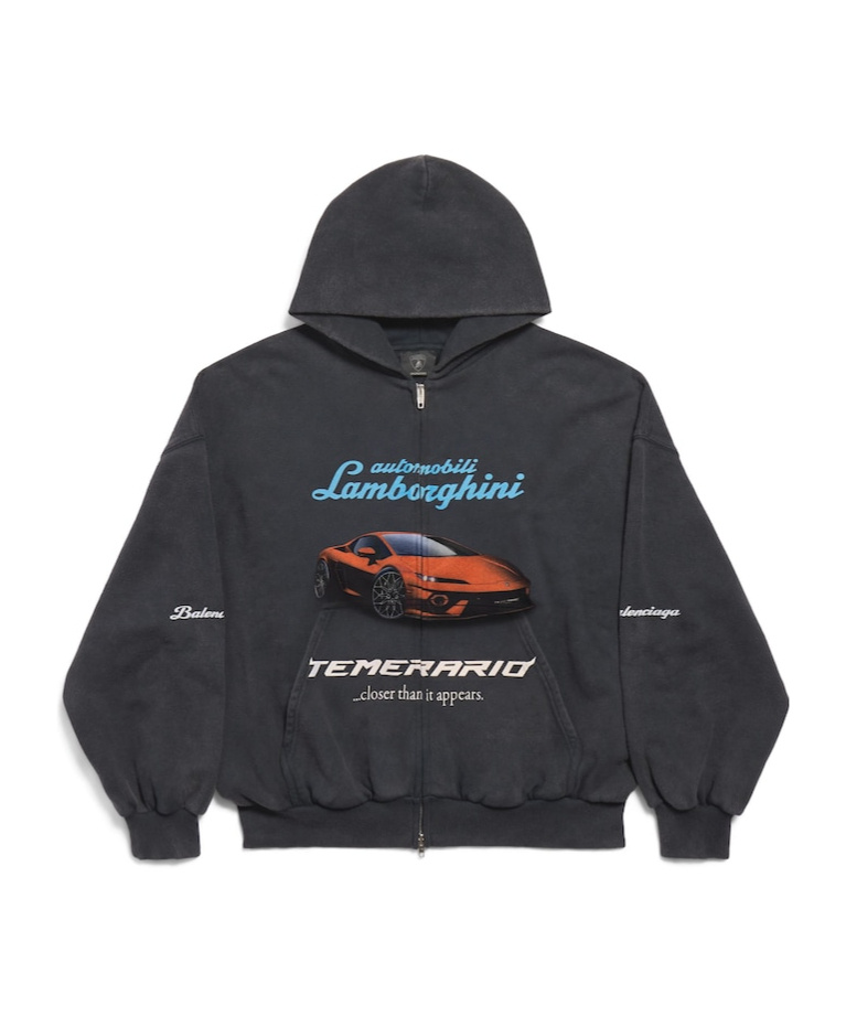 Balenciaga Lamborgini Small Fit Zip Up Hoodie In Gray