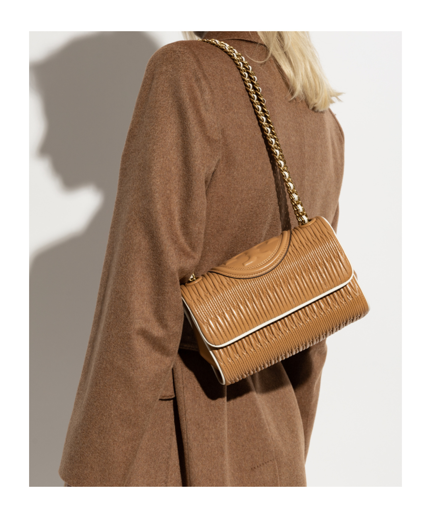 Shop Tory Burch Small Fleming Shoulder Bag In Brown