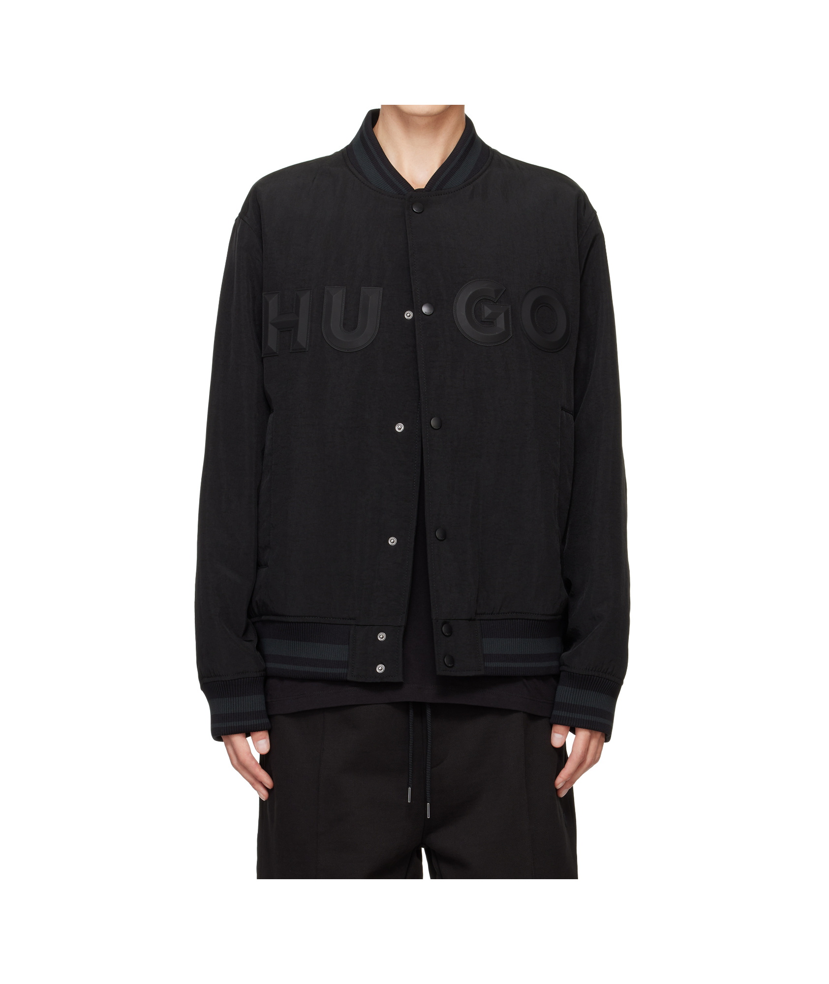 Hugo Boss Water-repellent Bomber Jacket With Rubberized Logo In Black
