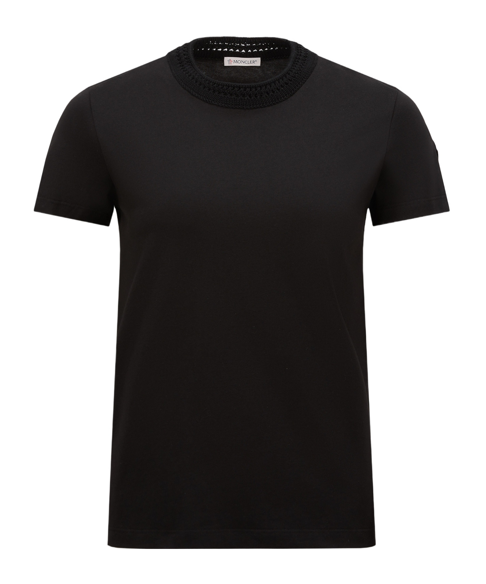 Shop Moncler Crochet Accent Cotton T-shirt In Black