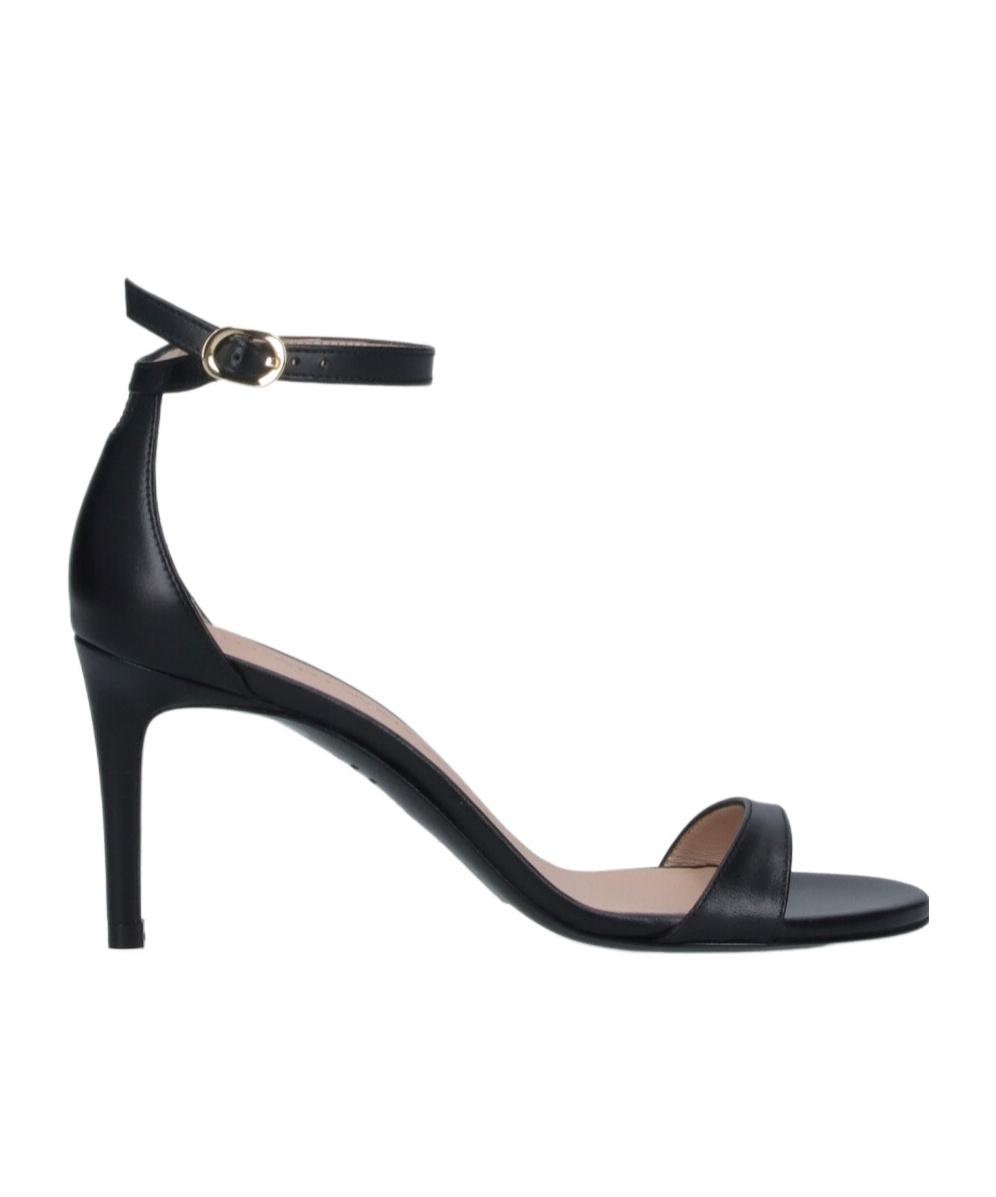 Stuart Weitzman Heel Buckle Open Toe Sandals In Black