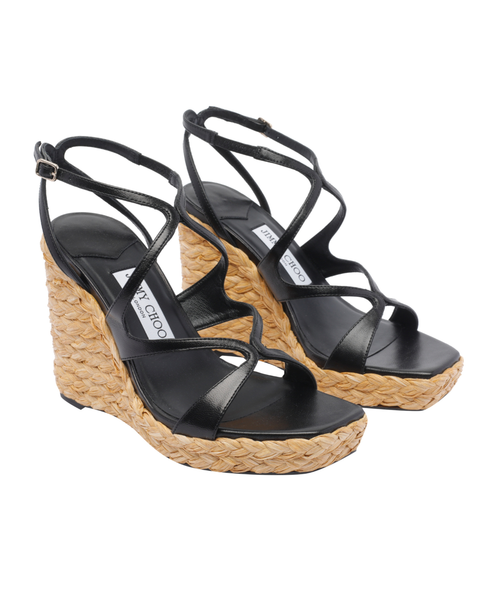 Jimmy Choo Ayla 85 Nappa Leather And Raffia Wedge Sandals