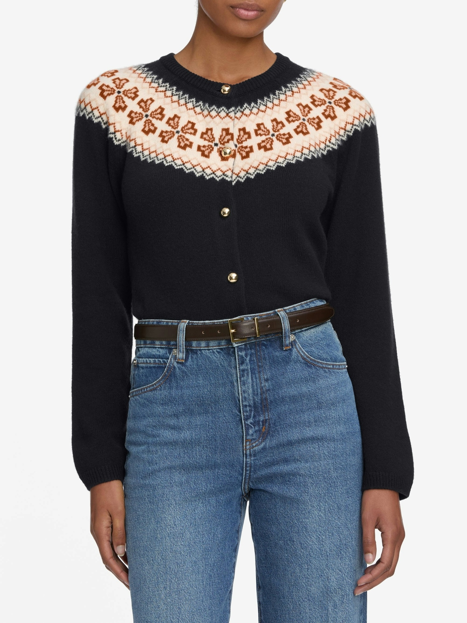 Frame Button-front Cardigan In Black