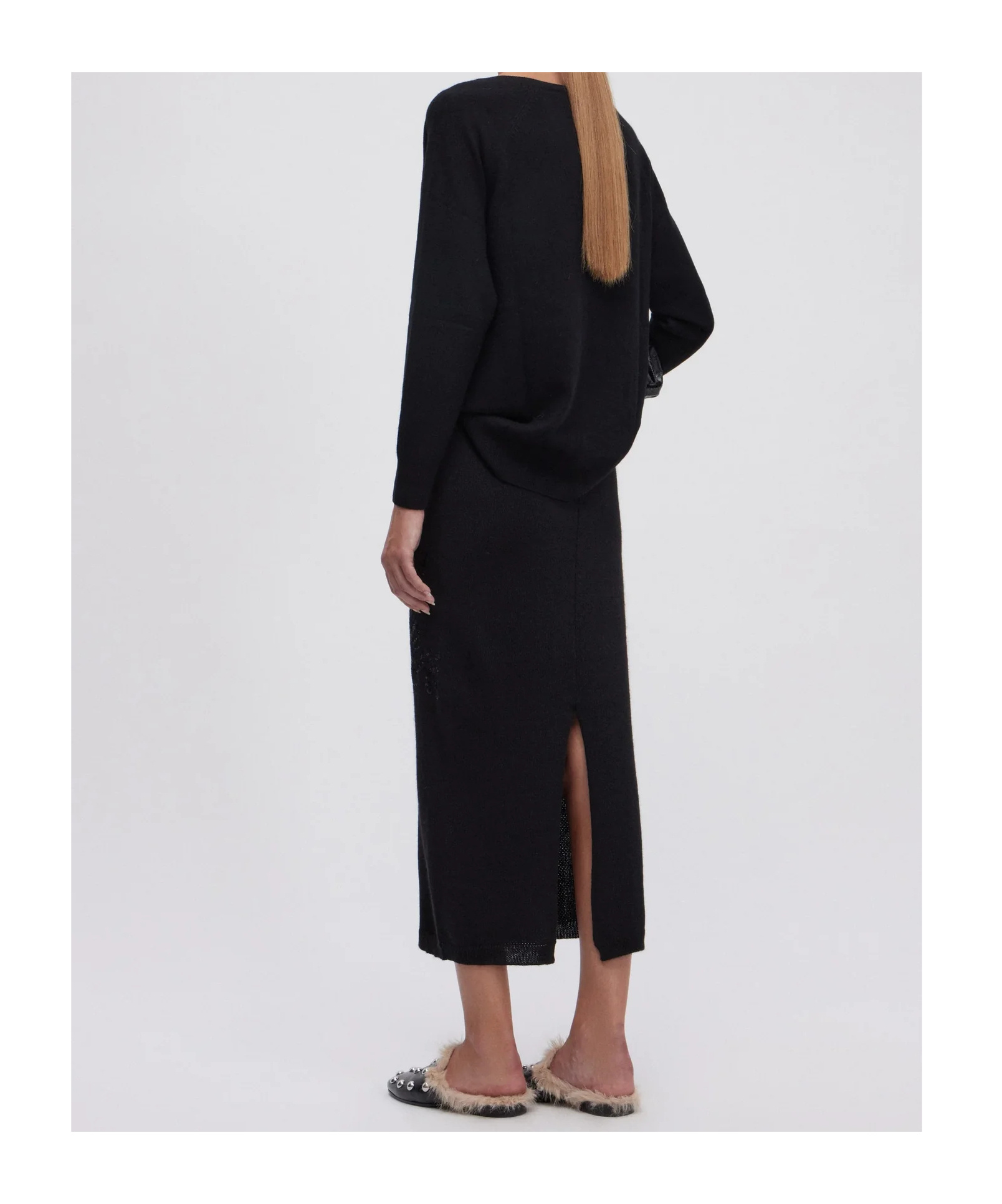 Ermanno Firenze Sequin Embroidered Knitted Midi Skirt In Black